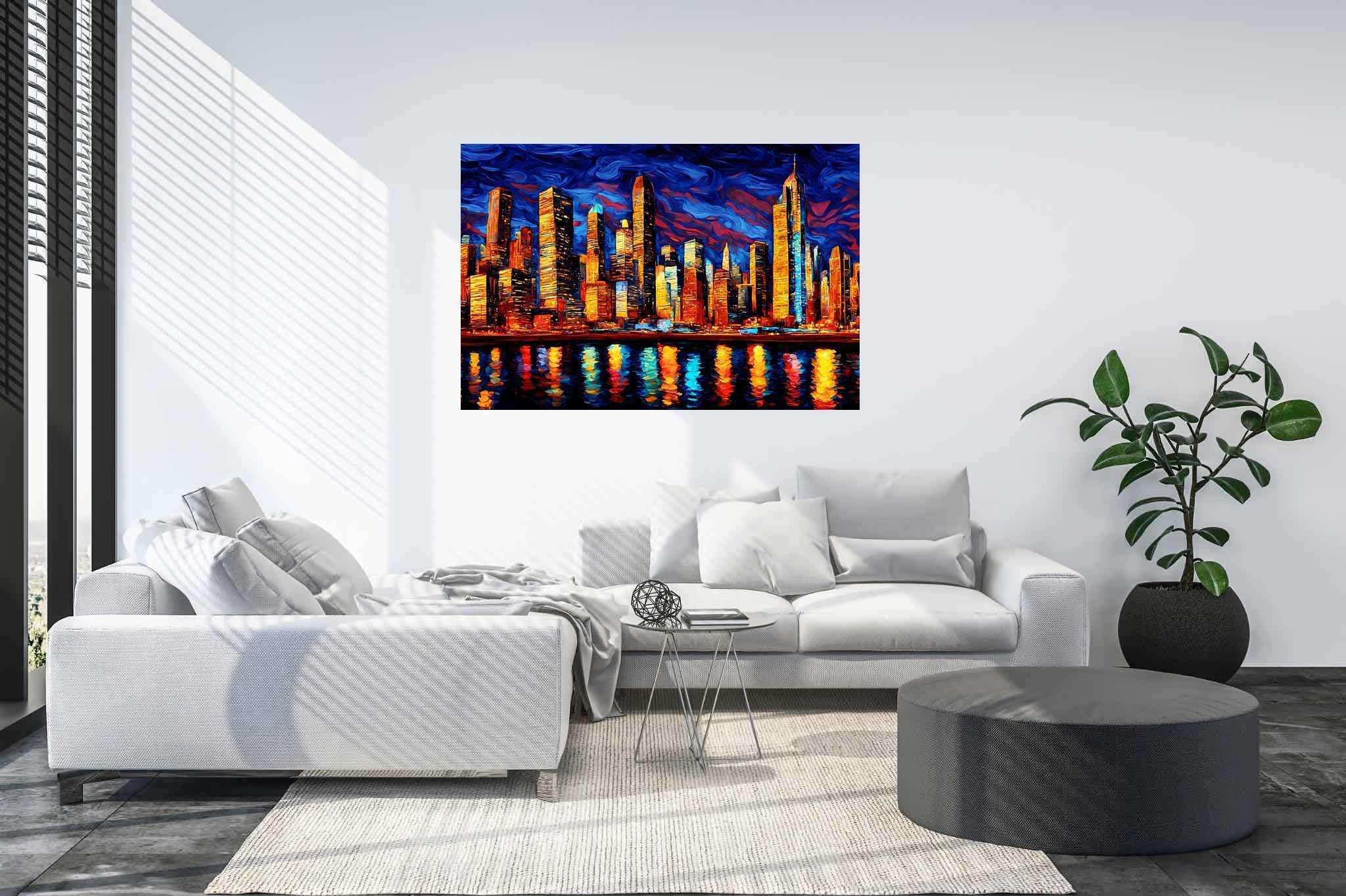 Starry heights reverie: Swirl art with mesmerizing compositions, in a room with great design, bespoke art designs, and home styling items. The art can be printed on poster, framed poster, canvas, metal, acrylic or wood, exclusively at WallArtZen. Find this exact print at https://wallartzen.com/waz102