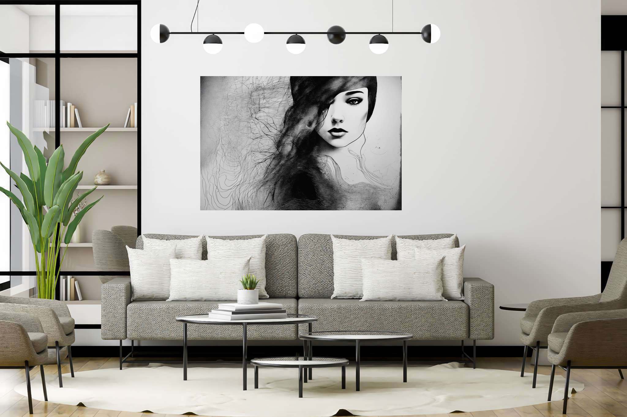 Veiled gaze unearthed: Mysterious woman art with mysterious lady artwork, in a room with innovative layout, gallery-quality artwork, and elegant home goods. The art can be printed on poster, framed poster, canvas, metal, acrylic or wood, exclusively at WallArtZen. Find this exact print at https://wallartzen.com/waz113