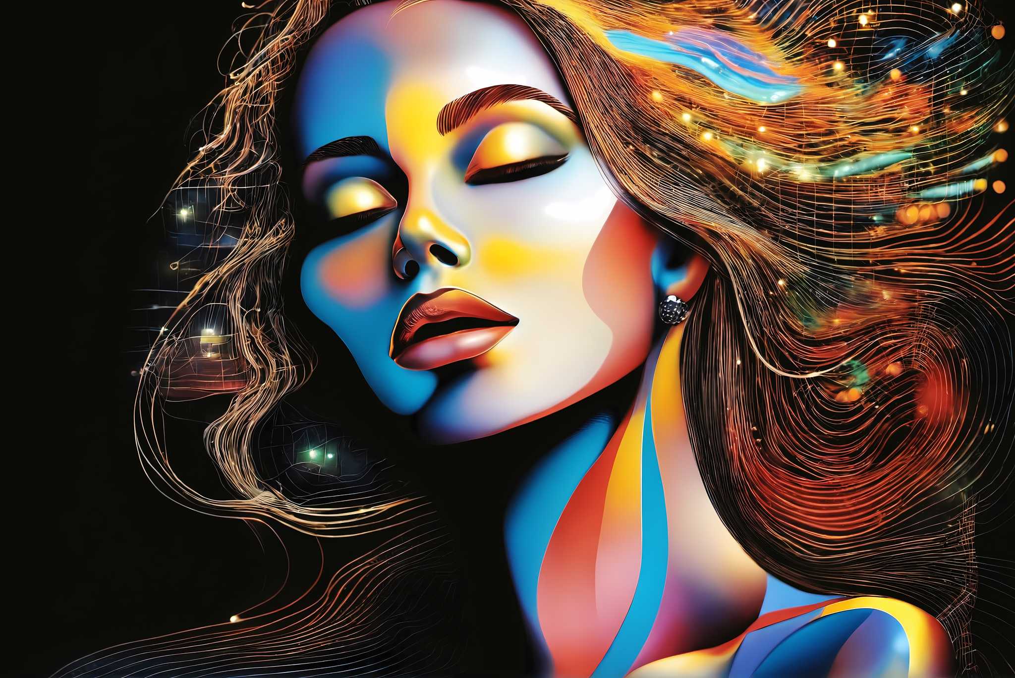 Slumbering sylph's reverie: Dreamy woman art with otherworldly female depictions, in a room with classic elegance, wall hangings, and elegant home goods. The art can be printed on poster, framed poster, canvas, metal, acrylic or wood, exclusively at WallArtZen. Find this exact print at https://wallartzen.com/waz117