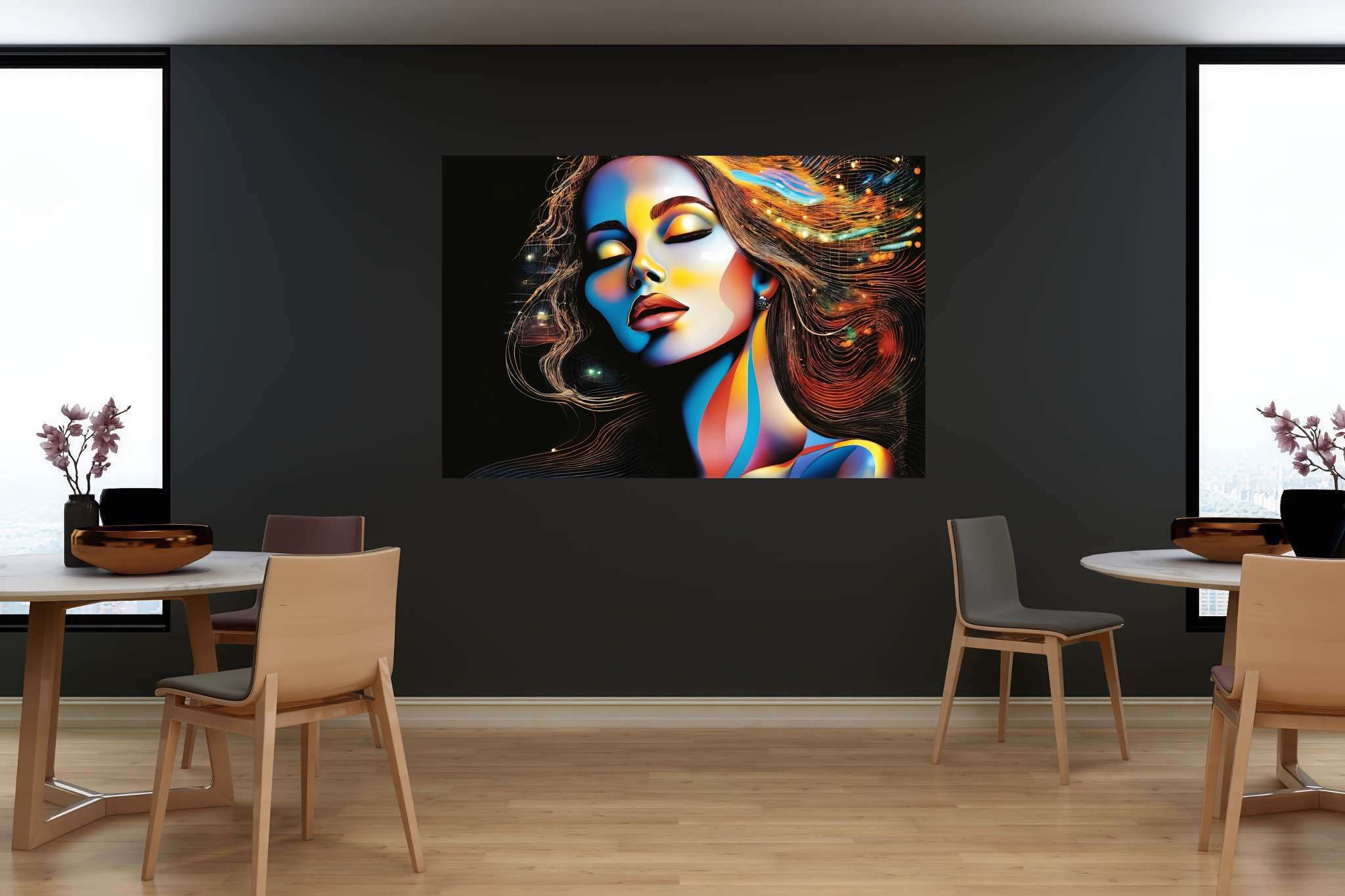 Slumbering sylph's reverie: Dreamy woman art with fantasy female figures, in a room with artistic style, photographic wall art, and interior decorations. The art can be printed on poster, framed poster, canvas, metal, acrylic or wood, exclusively at WallArtZen. Find this exact print at https://wallartzen.com/waz117