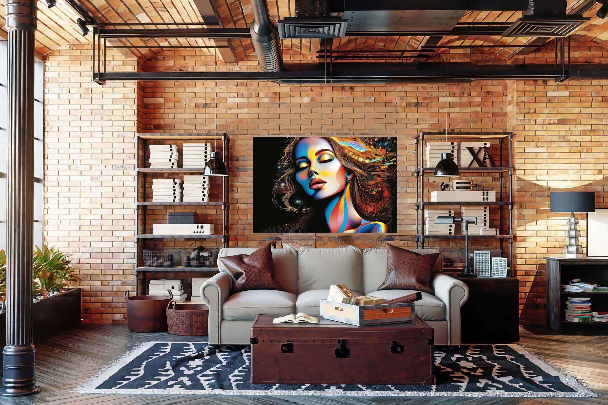 Slumbering sylph's reverie: Dreamy woman art with enchanting lady paintings, in a room with great design, fine art prints, and luxe decor. The art can be printed on poster, framed poster, canvas, metal, acrylic or wood, exclusively at WallArtZen. Find this exact print at https://wallartzen.com/waz117