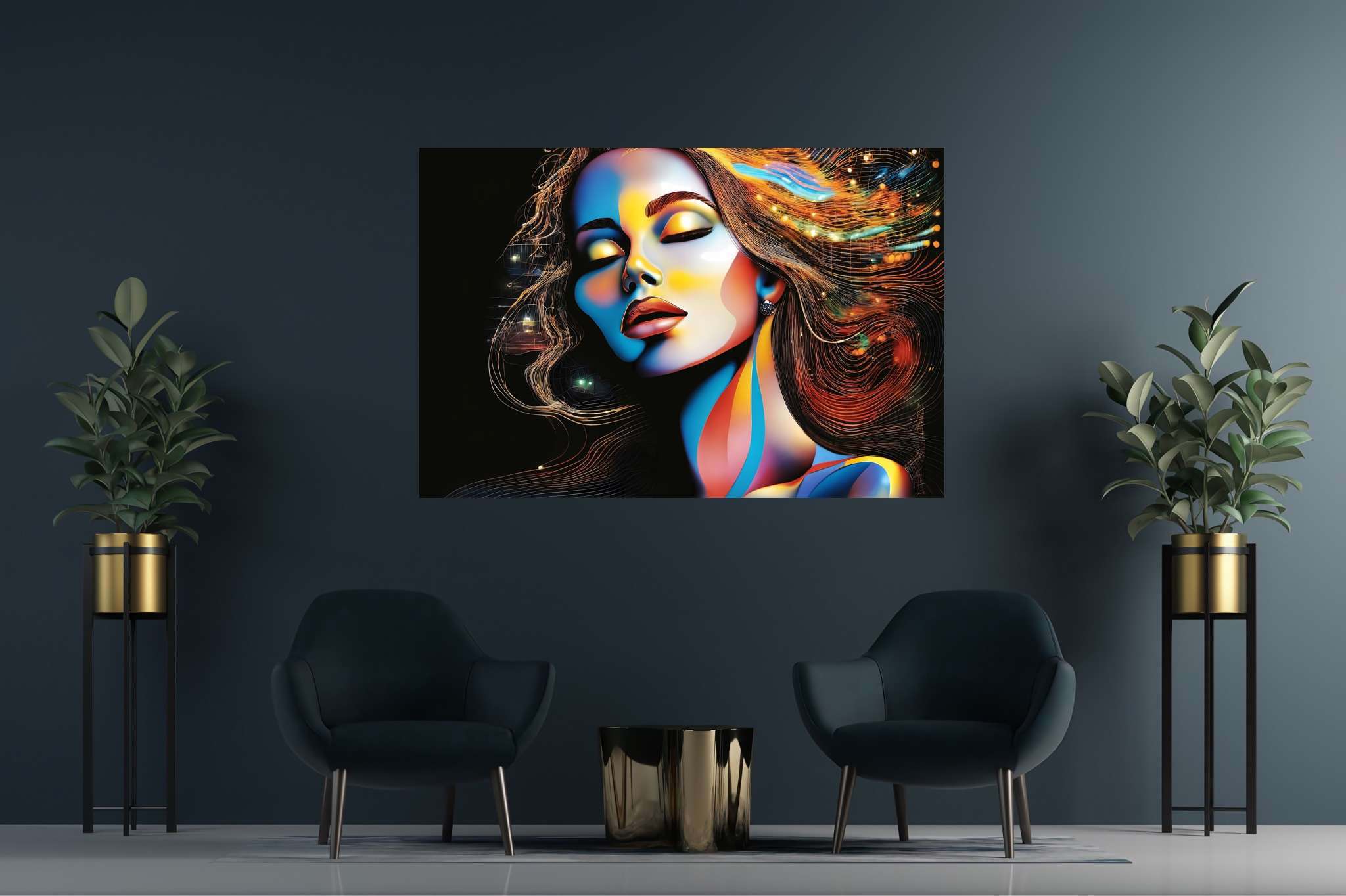 Slumbering sylph's reverie: Dreamy woman art with dreamy woman art, in a room with urban design, framed art, and home styling items. The art can be printed on poster, framed poster, canvas, metal, acrylic or wood, exclusively at WallArtZen. Find this exact print at https://wallartzen.com/waz117