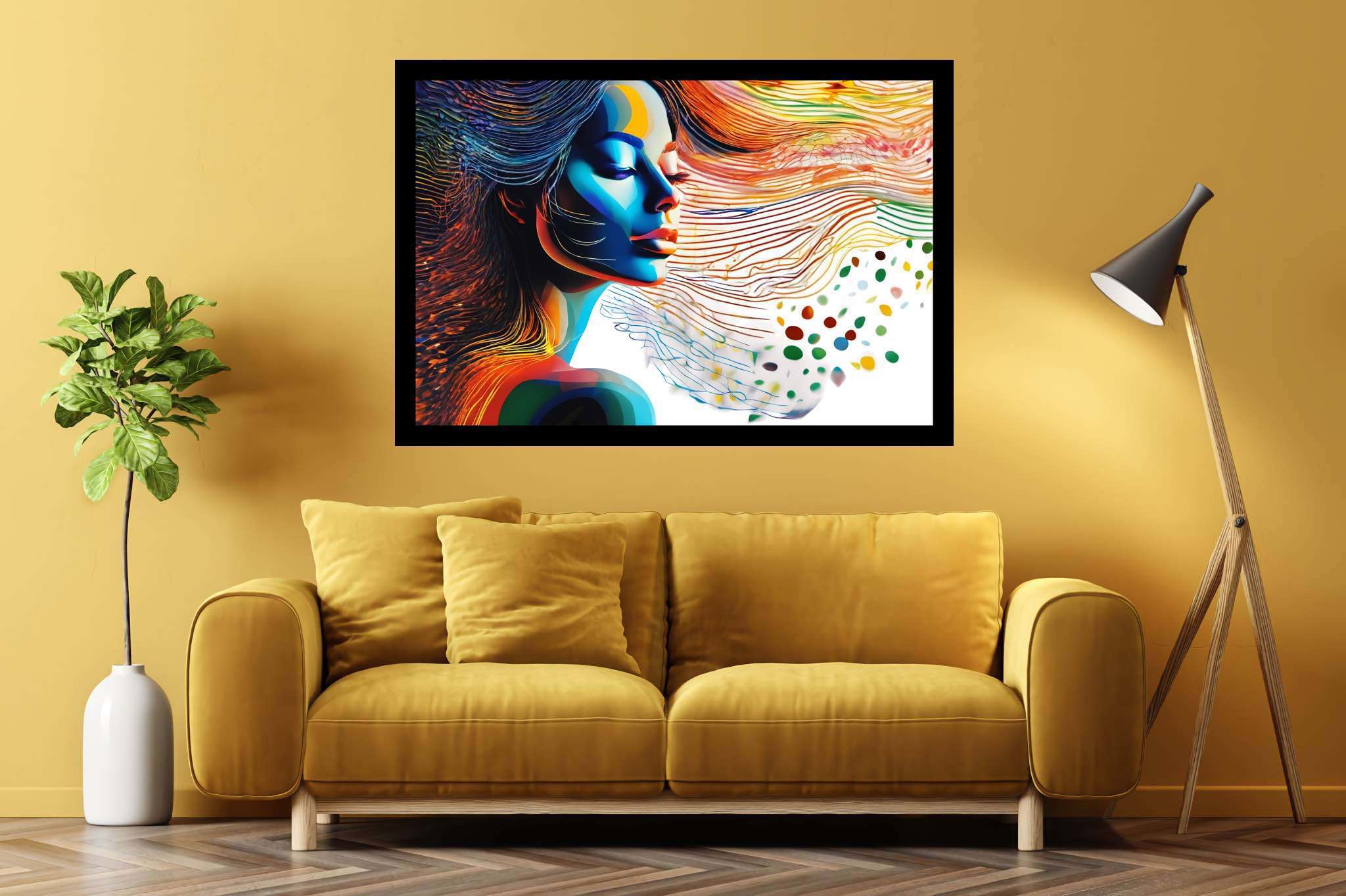 Dreamscape reverie: Surreal art with uncanny visuals, in a room with modern style, abstract paintings, and elegant home goods. The art can be printed on poster, framed poster, canvas, metal, acrylic or wood, exclusively at WallArtZen. Find this exact print at https://wallartzen.com/waz118