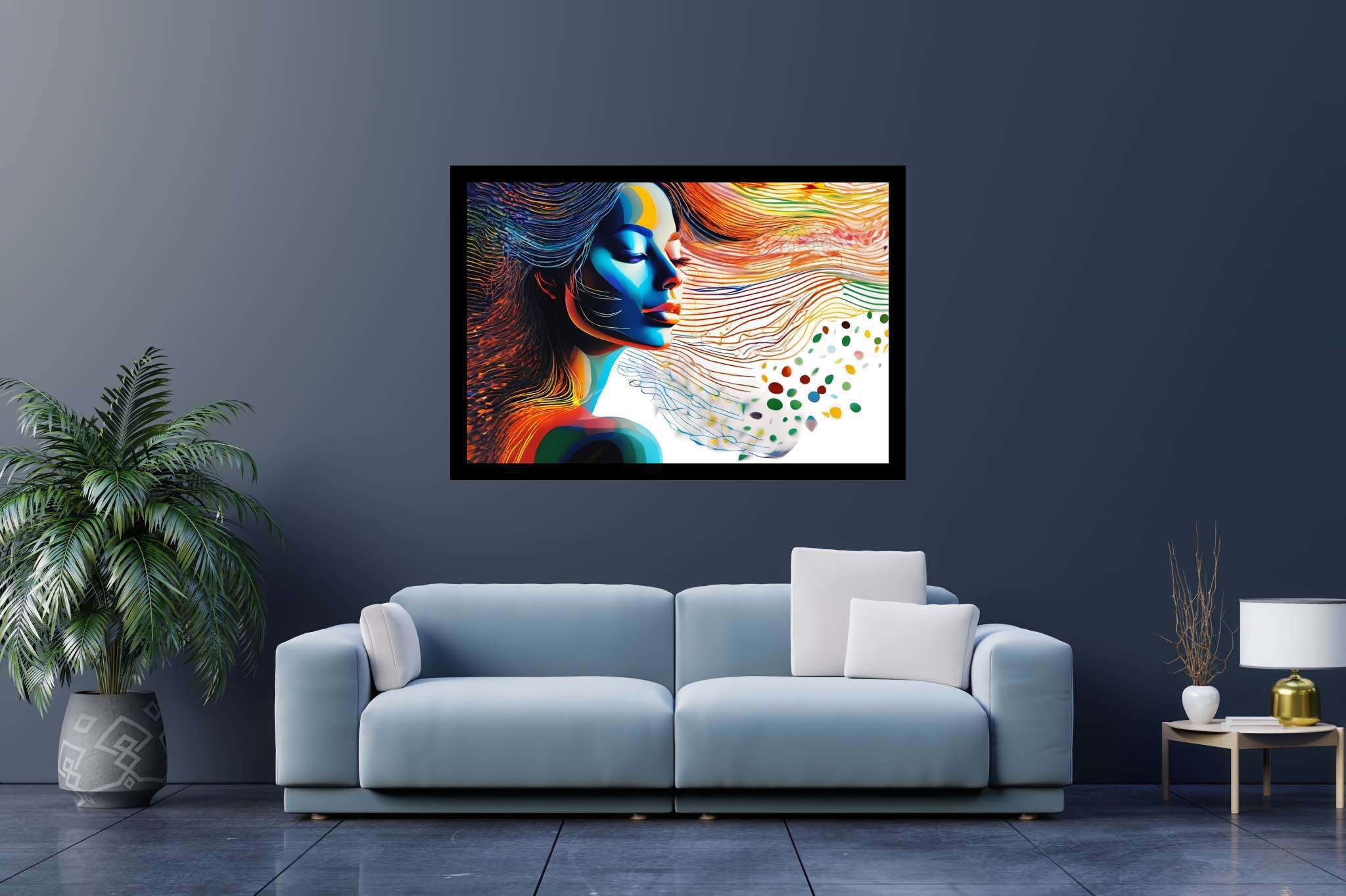 Dreamscape reverie: Surreal art with abstract surrealism, in a room with innovative layout, wall hangings, and decorative pieces. The art can be printed on poster, framed poster, canvas, metal, acrylic or wood, exclusively at WallArtZen. Find this exact print at https://wallartzen.com/waz118