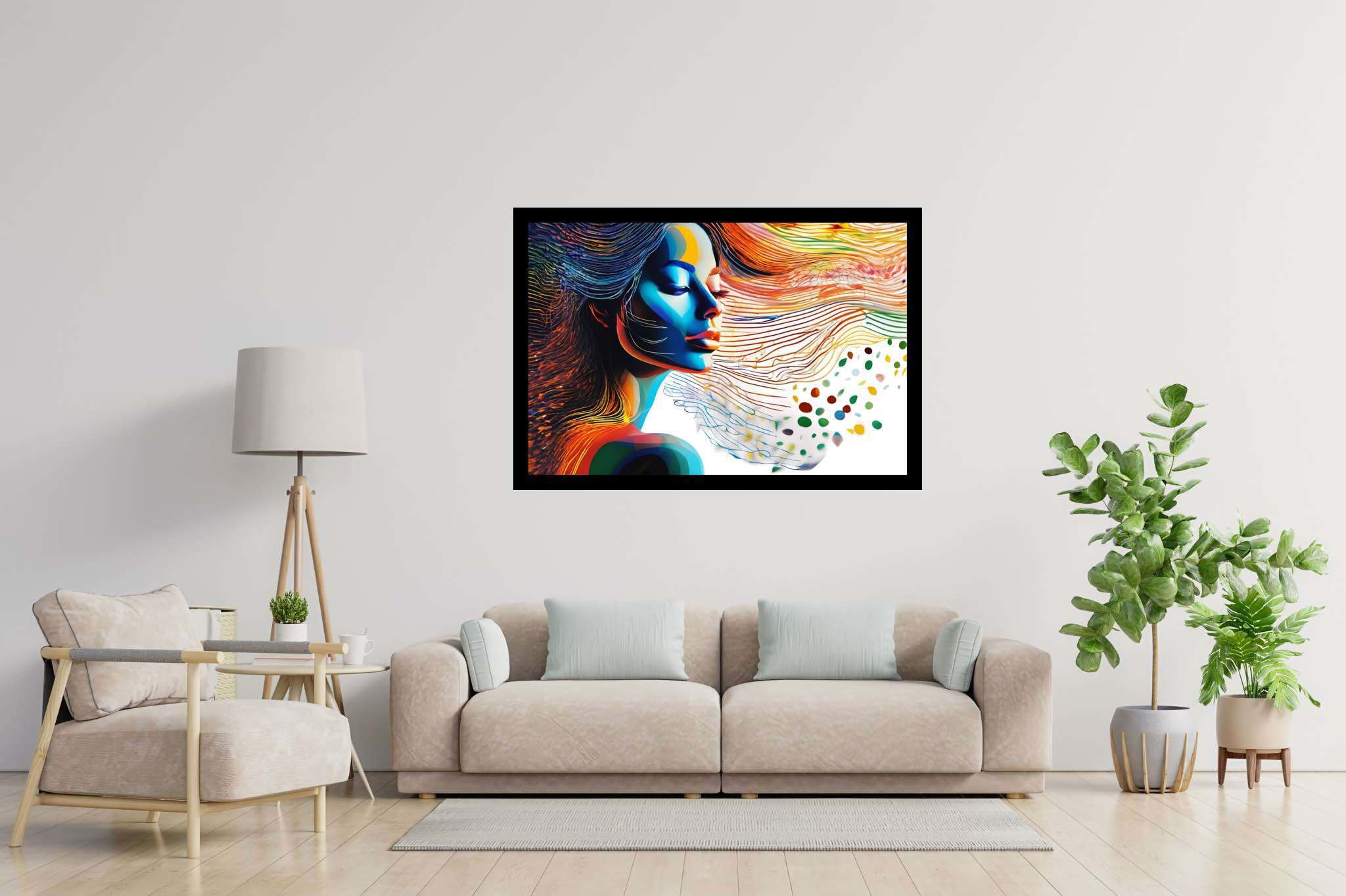 Dreamscape reverie: Surreal art with abstract surrealism, in a room with minimalist approach, gallery-quality artwork, and trendy home accents. The art can be printed on poster, framed poster, canvas, metal, acrylic or wood, exclusively at WallArtZen. Find this exact print at https://wallartzen.com/waz118