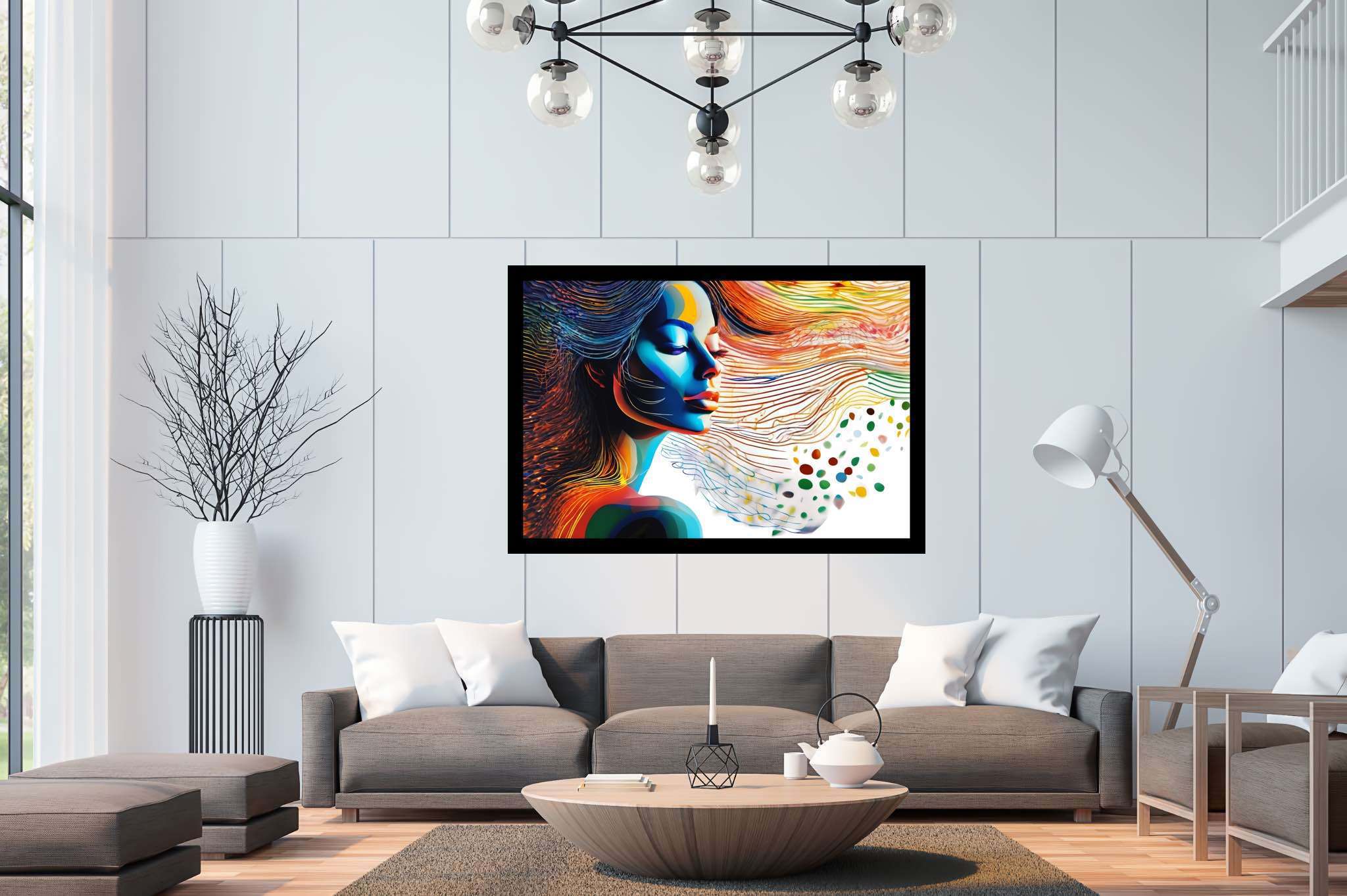 Dreamscape reverie: Surreal art with imaginative illustrations, in a room with urban design, bespoke art designs, and home furnishings. The art can be printed on poster, framed poster, canvas, metal, acrylic or wood, exclusively at WallArtZen. Find this exact print at https://wallartzen.com/waz118