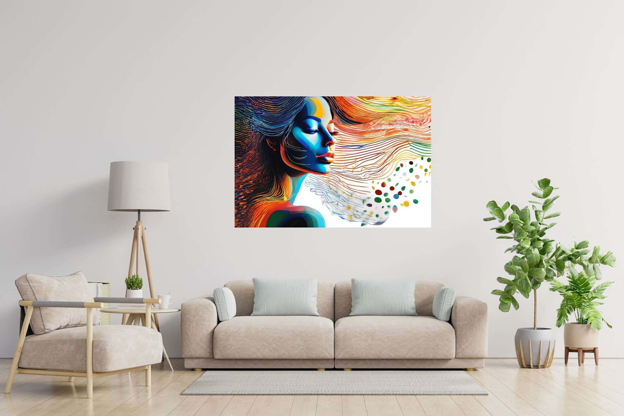 Dreamscape reverie: Surreal art with otherworldly paintings, in a room with artistic style, canvas prints, and stylish accessories. The art can be printed on poster, framed poster, canvas, metal, acrylic or wood, exclusively at WallArtZen. Find this exact print at https://wallartzen.com/waz118