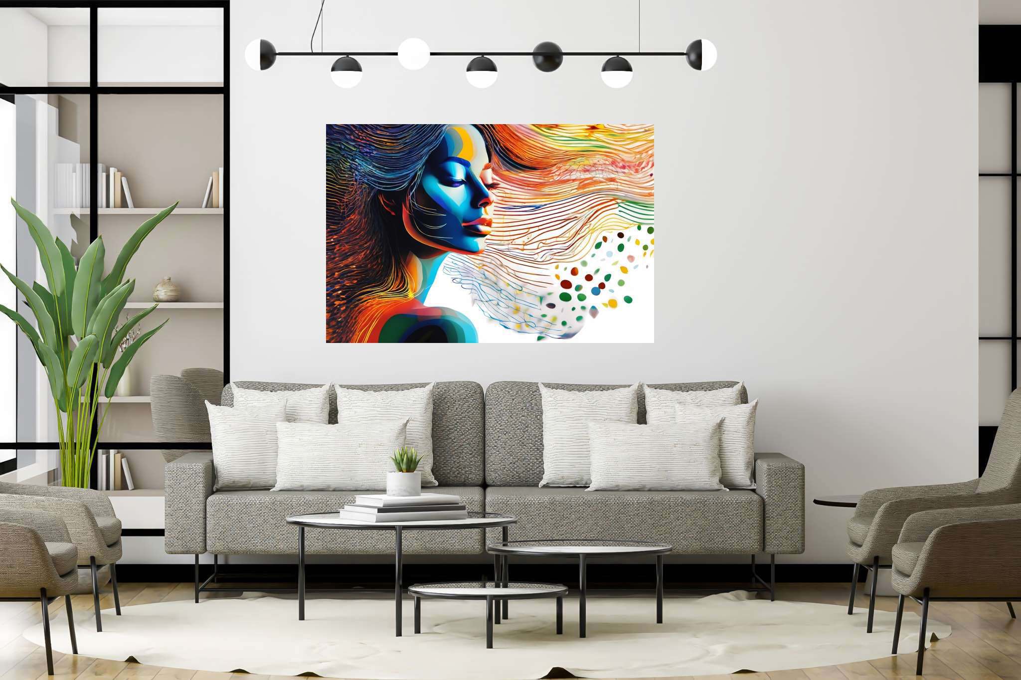 Dreamscape reverie: Surreal art with subconscious art, in a room with classic elegance, framed art, and stylish accessories. The art can be printed on poster, framed poster, canvas, metal, acrylic or wood, exclusively at WallArtZen. Find this exact print at https://wallartzen.com/waz118
