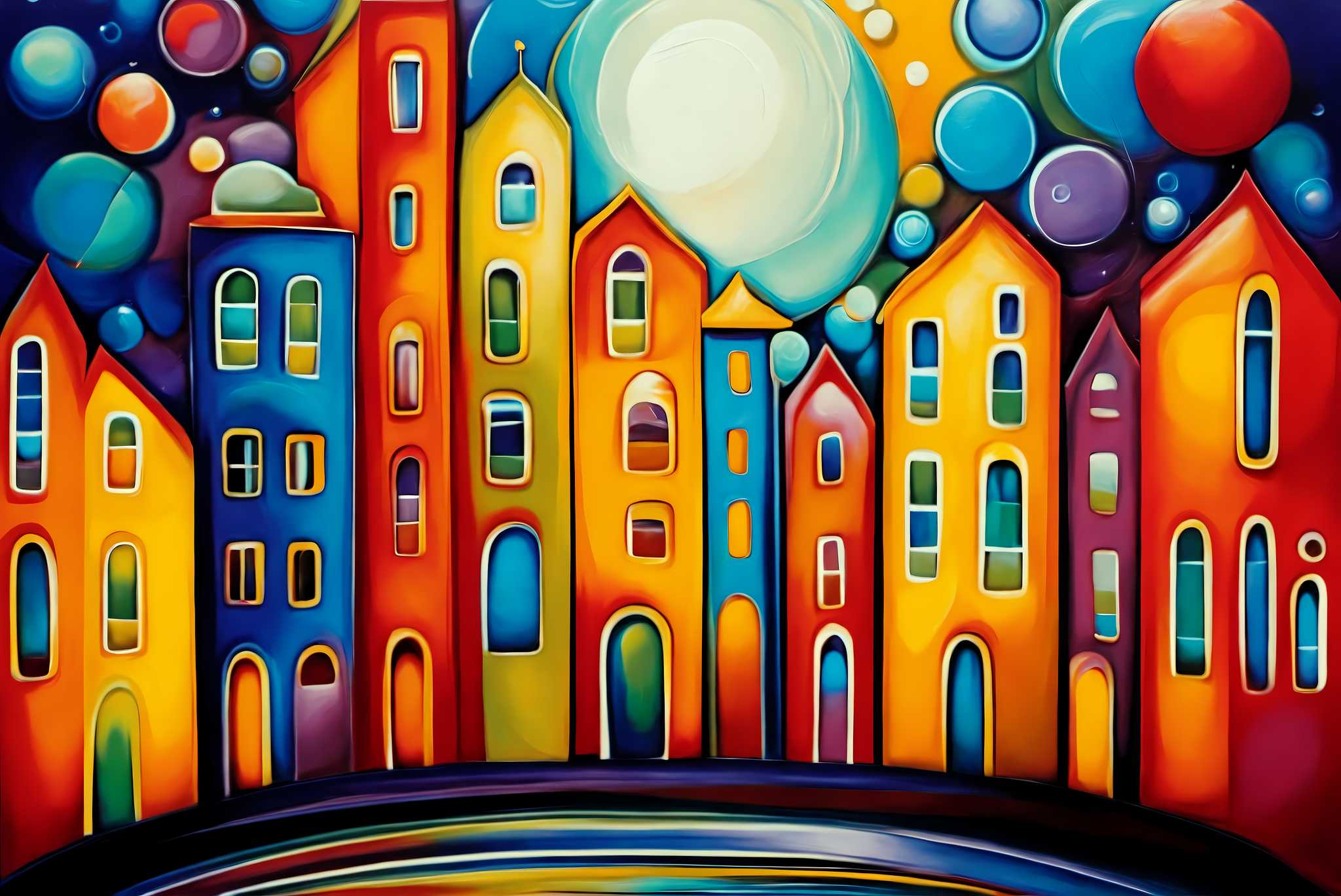 Moonlit metropolis dreams: Cityscape art with cityscape prints, in a room with classic elegance, canvas prints, and interior decorations. The art can be printed on poster, framed poster, canvas, metal, acrylic or wood, exclusively at WallArtZen. Find this exact print at https://wallartzen.com/waz11