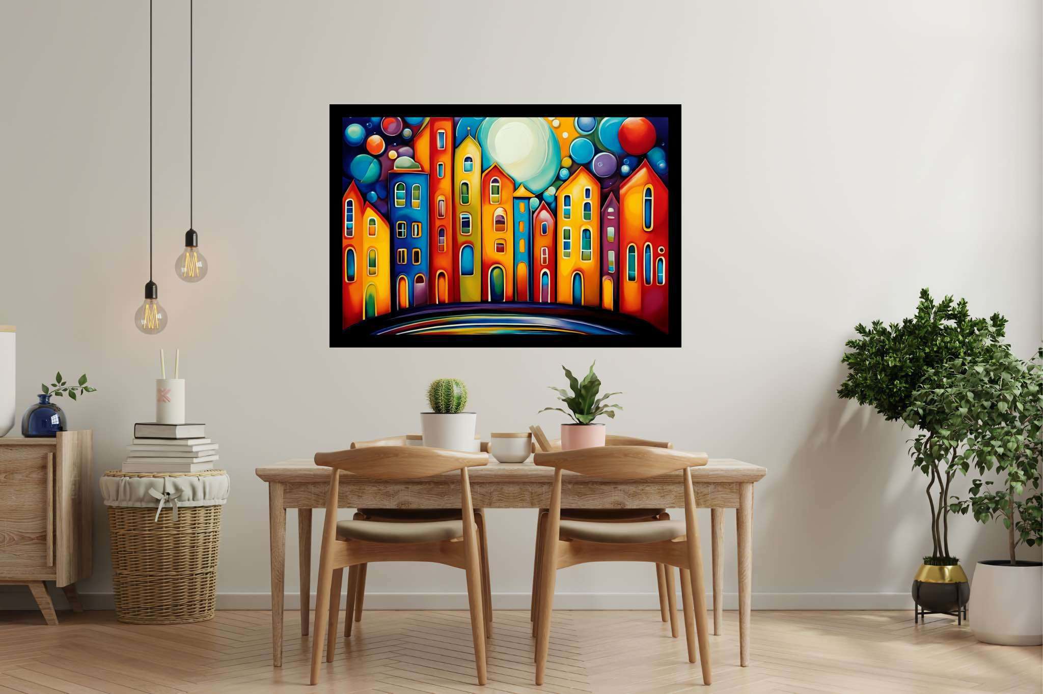 Moonlit metropolis dreams: Cityscape art with city art, in a room with classic elegance, fine art prints, and interior decorations. The art can be printed on poster, framed poster, canvas, metal, acrylic or wood, exclusively at WallArtZen. Find this exact print at https://wallartzen.com/waz11