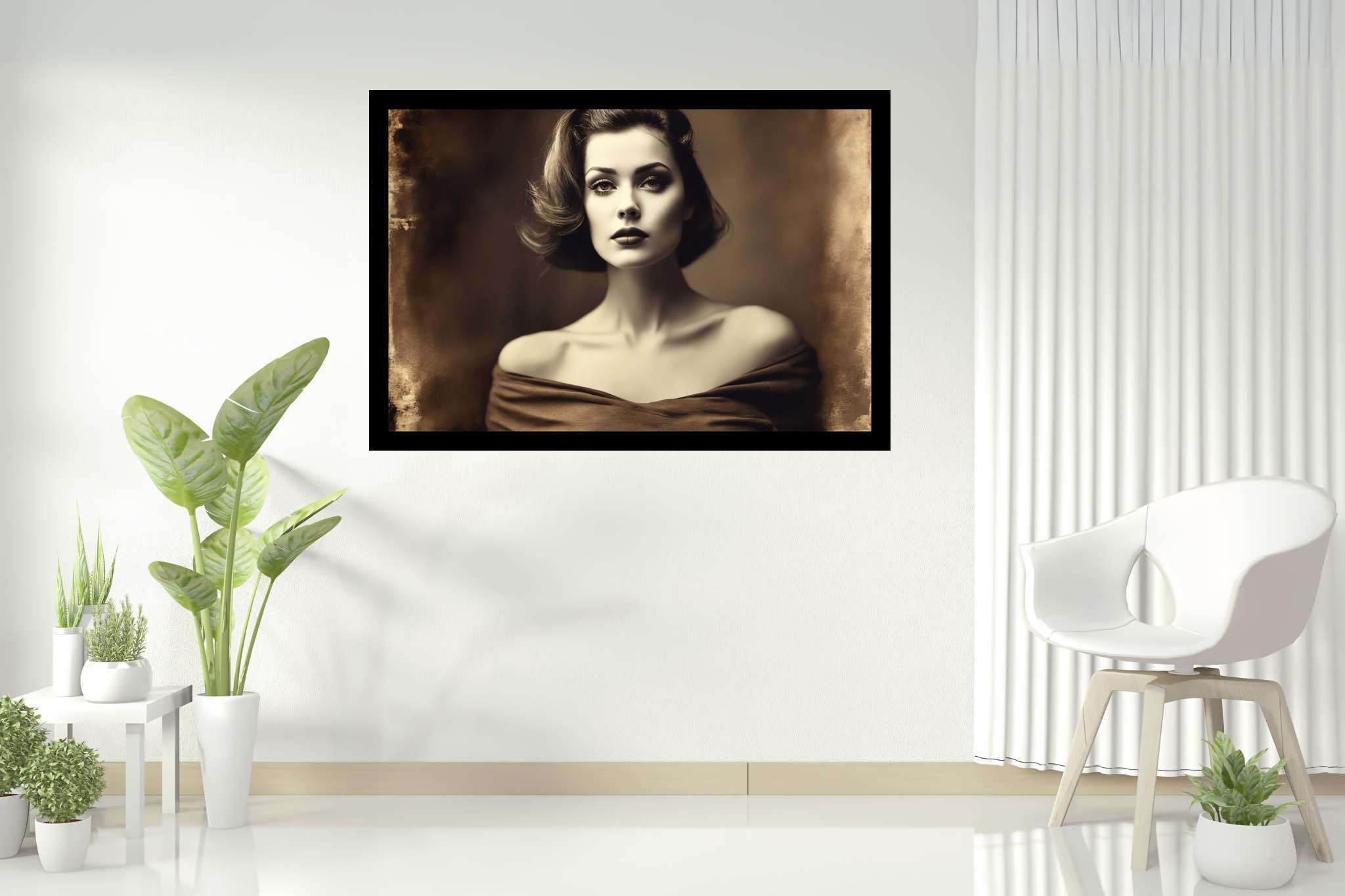 Silhouette of grace: Elegant woman art with stylish woman artwork, in a room with classic elegance, abstract paintings, and trendy home accents. The art can be printed on poster, framed poster, canvas, metal, acrylic or wood, exclusively at WallArtZen. Find this exact print at https://wallartzen.com/waz121