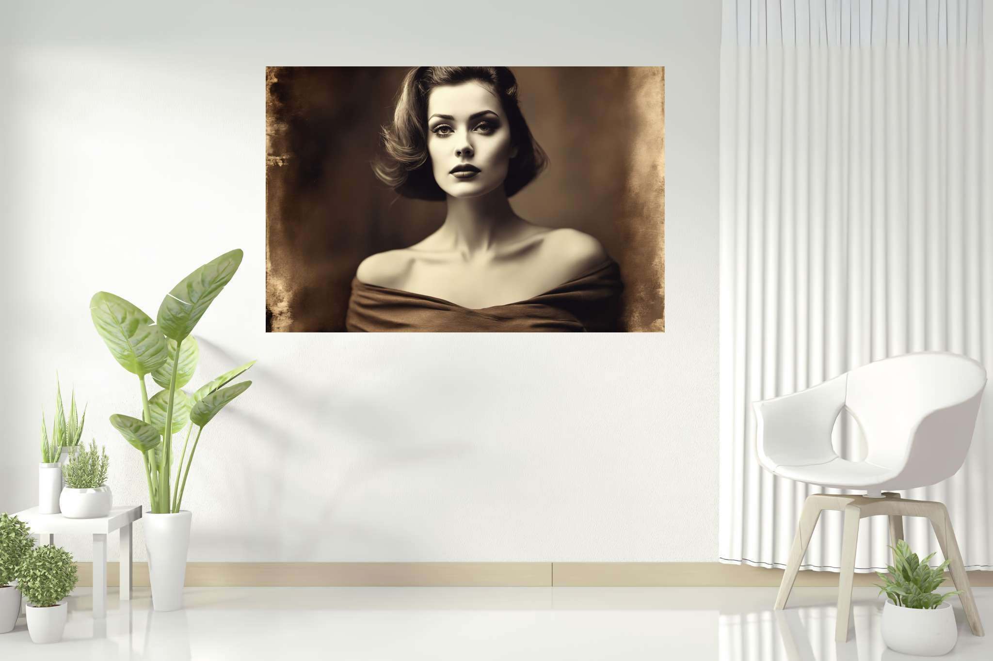 Silhouette of grace: Elegant woman art with sophisticated lady illustrations, in a room with modern style, canvas prints, and trendy home accents. The art can be printed on poster, framed poster, canvas, metal, acrylic or wood, exclusively at WallArtZen. Find this exact print at https://wallartzen.com/waz121