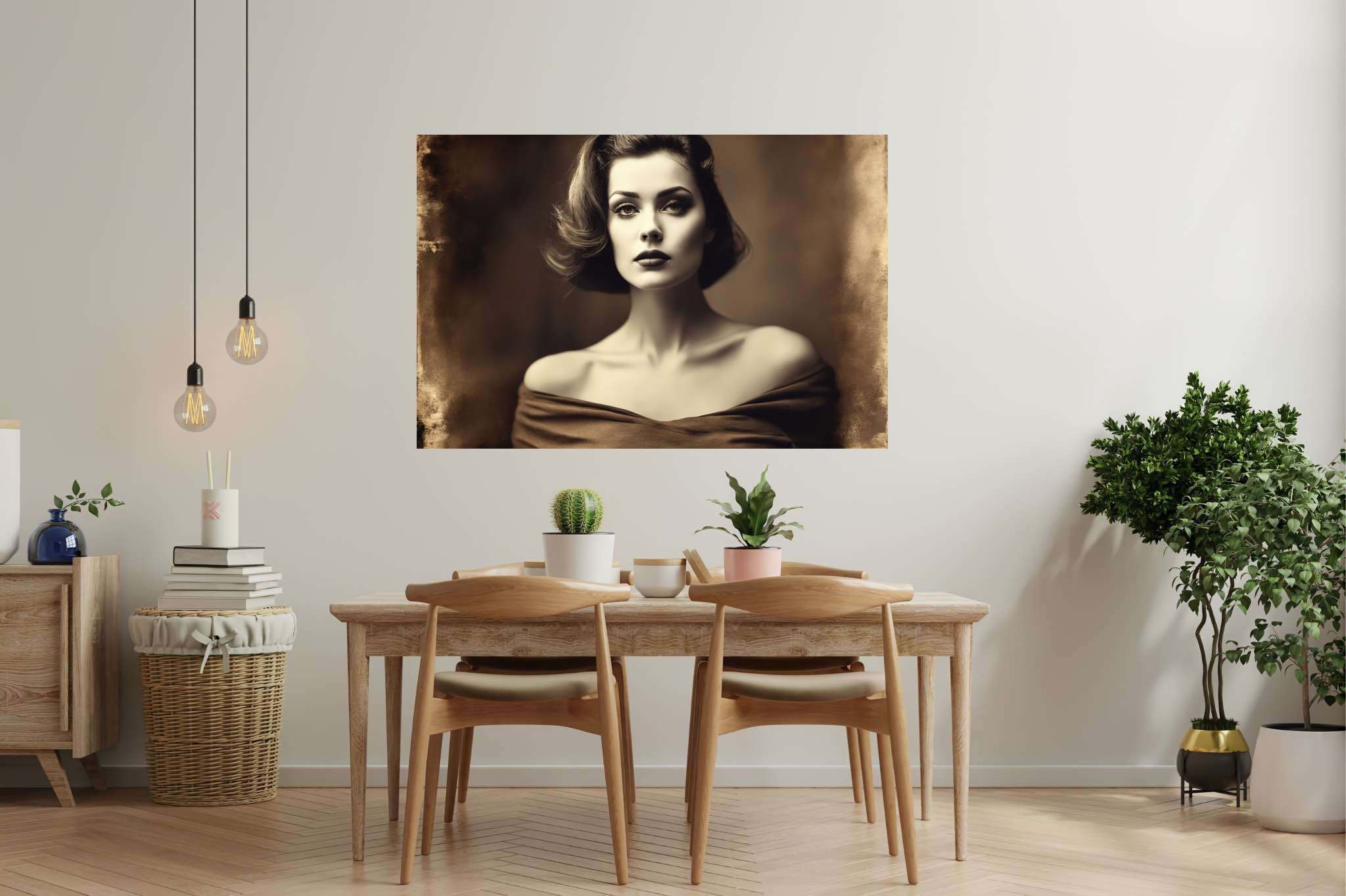 Silhouette of grace: Elegant woman art with stylish woman artwork, in a room with classic elegance, abstract paintings, and home furnishings. The art can be printed on poster, framed poster, canvas, metal, acrylic or wood, exclusively at WallArtZen. Find this exact print at https://wallartzen.com/waz121