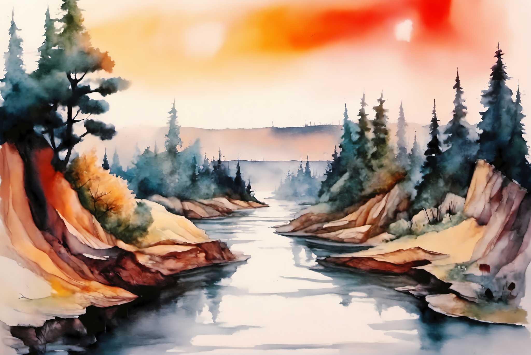 Verdant canticle: Watercolor forest art with forest watercolor, in a room with great design, canvas prints, and stylish accessories. The art can be printed on poster, framed poster, canvas, metal, acrylic or wood, exclusively at WallArtZen. Find this exact print at https://wallartzen.com/waz124