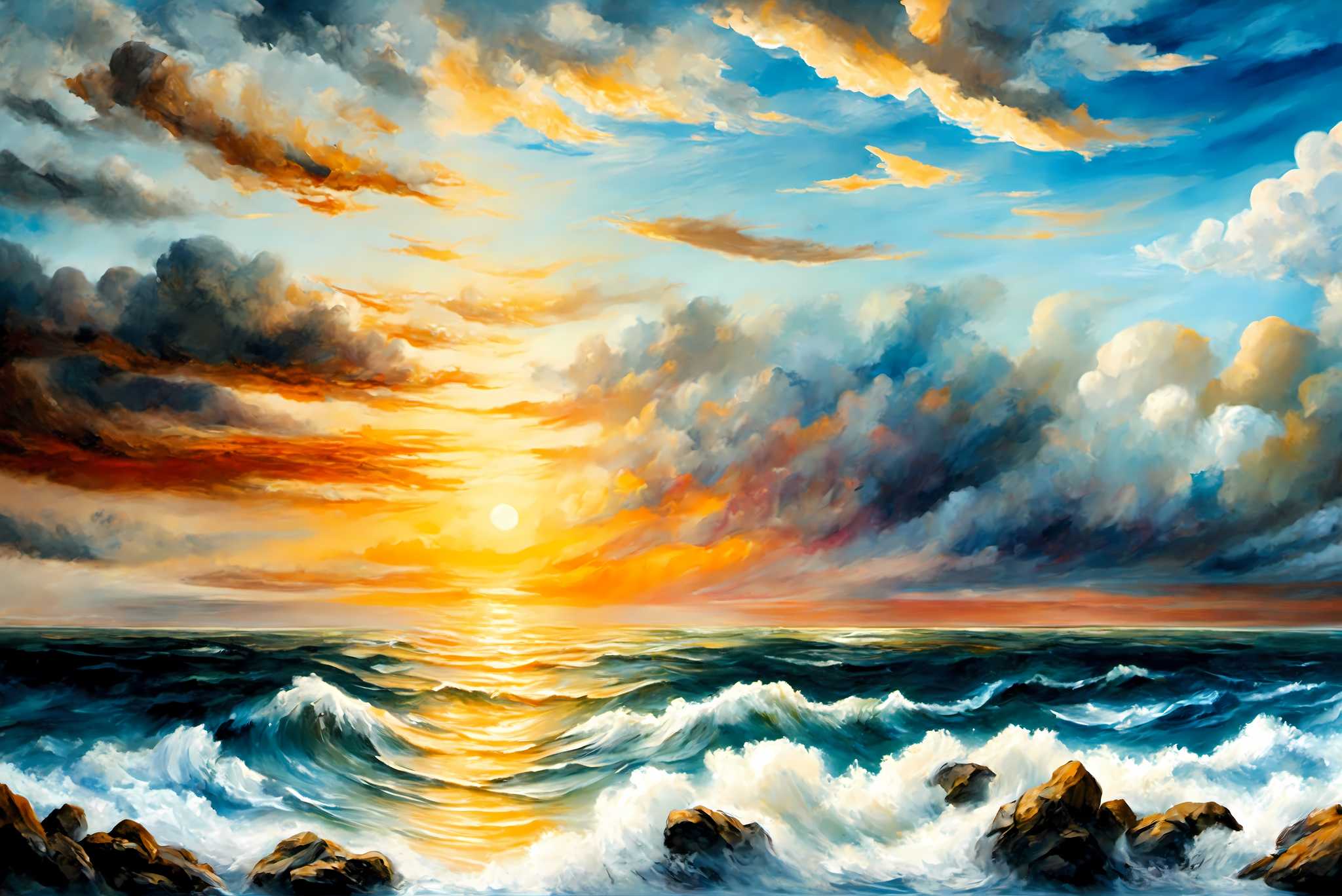 Golden serenity surge: Sunset art with colors, in a room with classic elegance, canvas prints, and artisan decor. The art can be printed on poster, framed poster, canvas, metal, acrylic or wood, exclusively at WallArtZen. Find this exact print at https://wallartzen.com/waz131