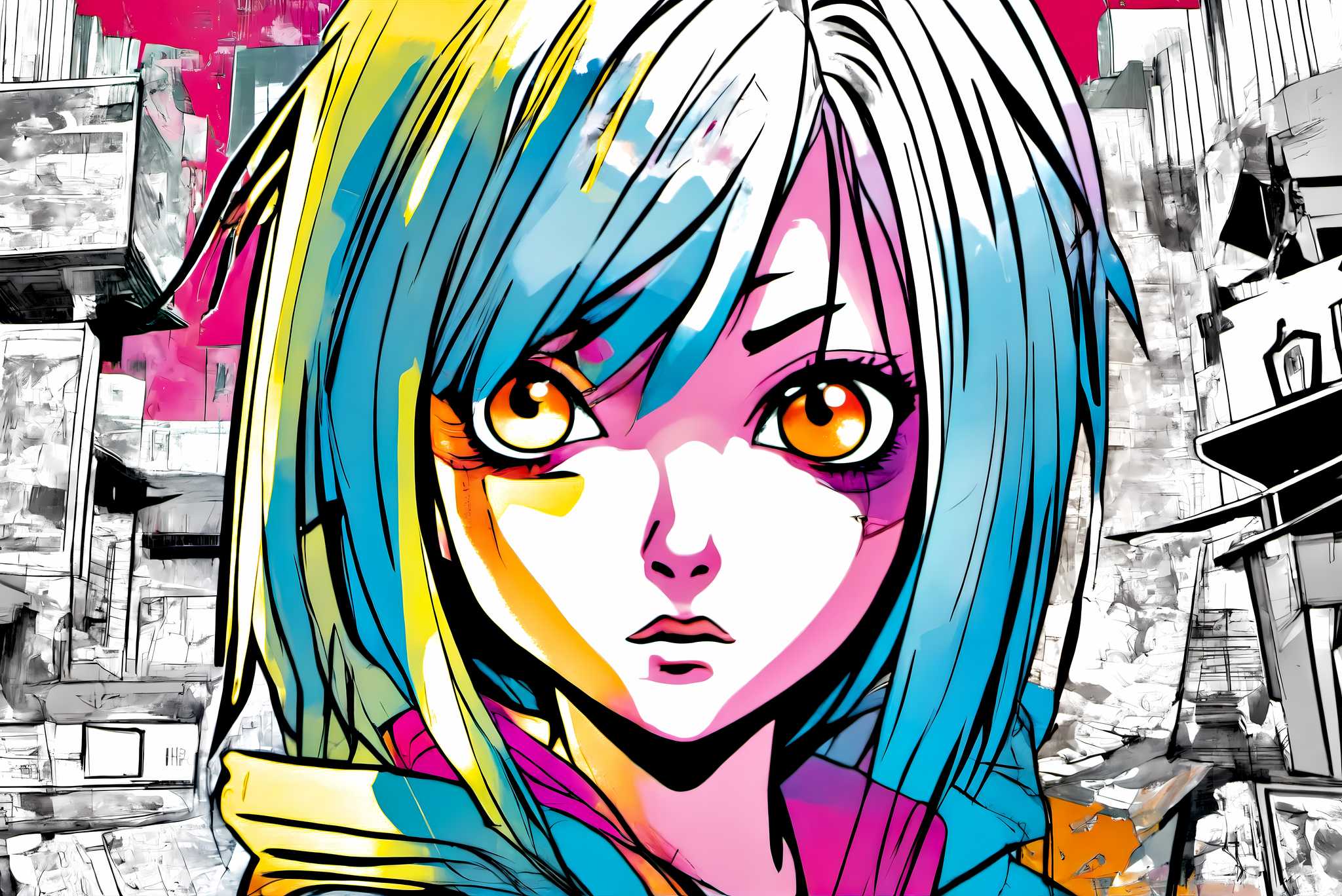 Azure gaze of youth: Anime art with anime sketches, in a room with great design, digital art pieces, and decorative pieces. The art can be printed on poster, framed poster, canvas, metal, acrylic or wood, exclusively at WallArtZen. Find this exact print at https://wallartzen.com/waz133