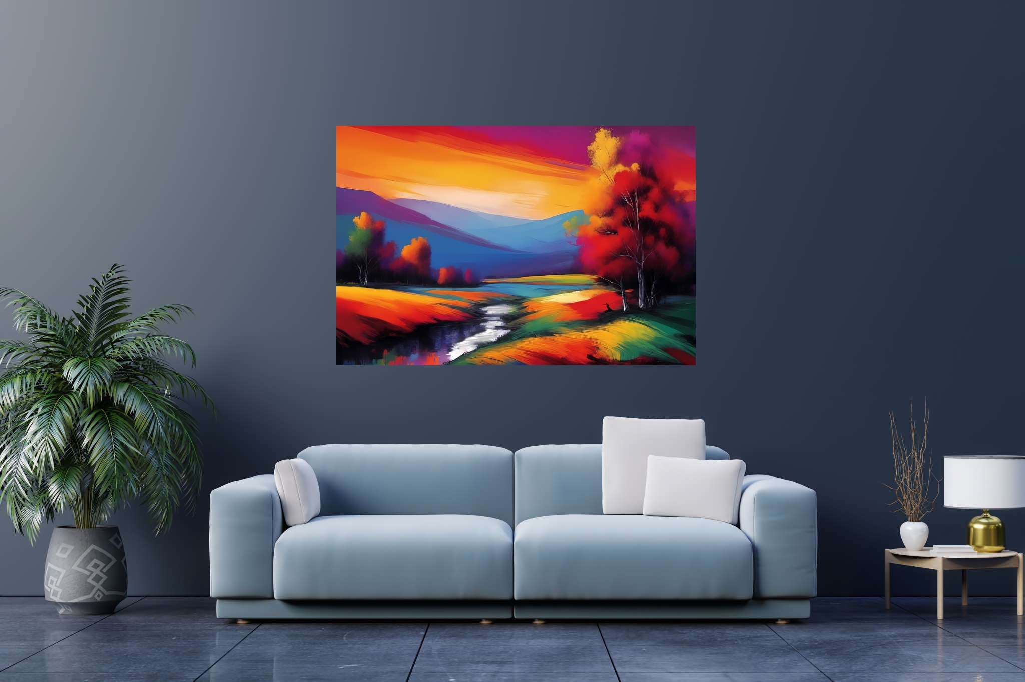 Sunset serenade in the valley: Landscape art with outdoor scenery, in a room with classic elegance, photographic wall art, and luxe decor. The art can be printed on poster, framed poster, canvas, metal, acrylic or wood, exclusively at WallArtZen. Find this exact print at https://wallartzen.com/waz137