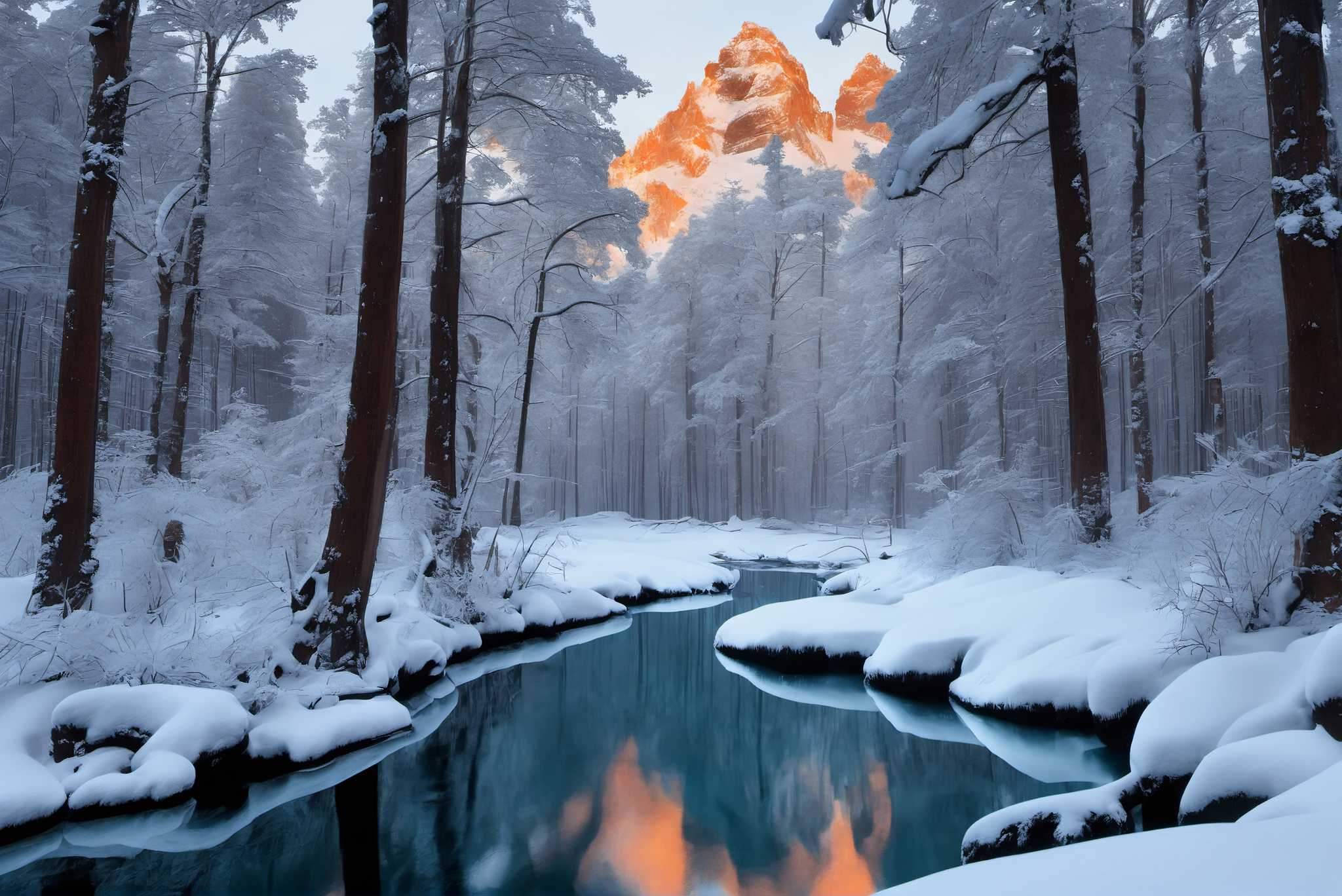 Frostbound solace: Winter landscape art with snow scenes, in a room with urban design, abstract paintings, and trendy home accents. The art can be printed on poster, framed poster, canvas, metal, acrylic or wood, exclusively at WallArtZen. Find this exact print at https://wallartzen.com/waz145