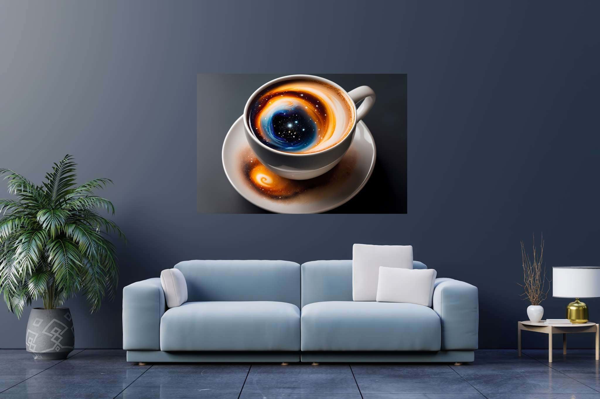 Caffeinated cosmos swirls: Swirl art with mesmerizing, in a room with great design, photographic wall art, and artisan decor. The art can be printed on poster, framed poster, canvas, metal, acrylic or wood, exclusively at WallArtZen. Find this exact print at https://wallartzen.com/waz149