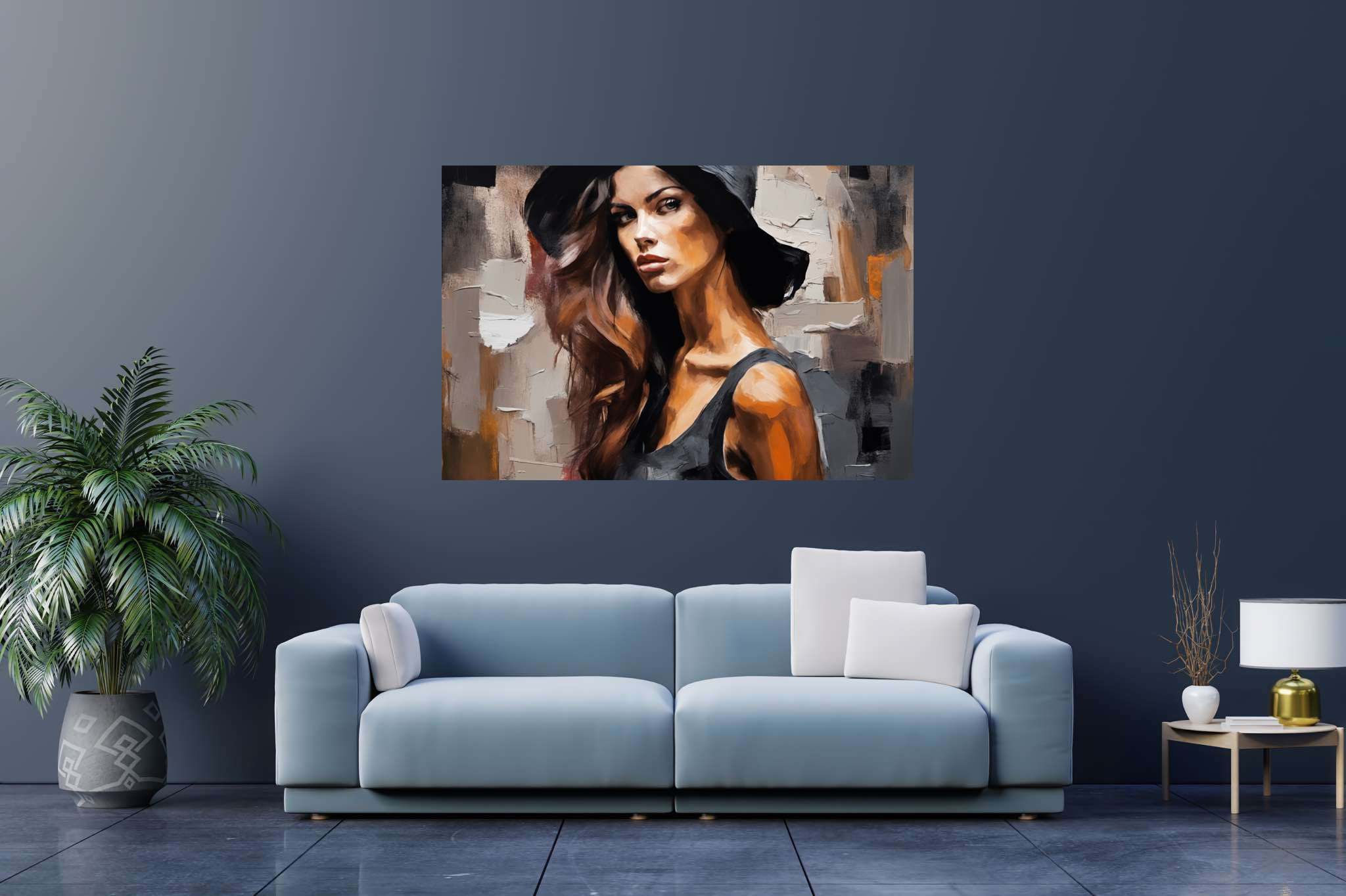 Silhouette of grace: Elegant woman art with elegant woman art, in a room with minimalist approach, gallery-quality artwork, and interior decorations. The art can be printed on poster, framed poster, canvas, metal, acrylic or wood, exclusively at WallArtZen. Find this exact print at https://wallartzen.com/waz150
