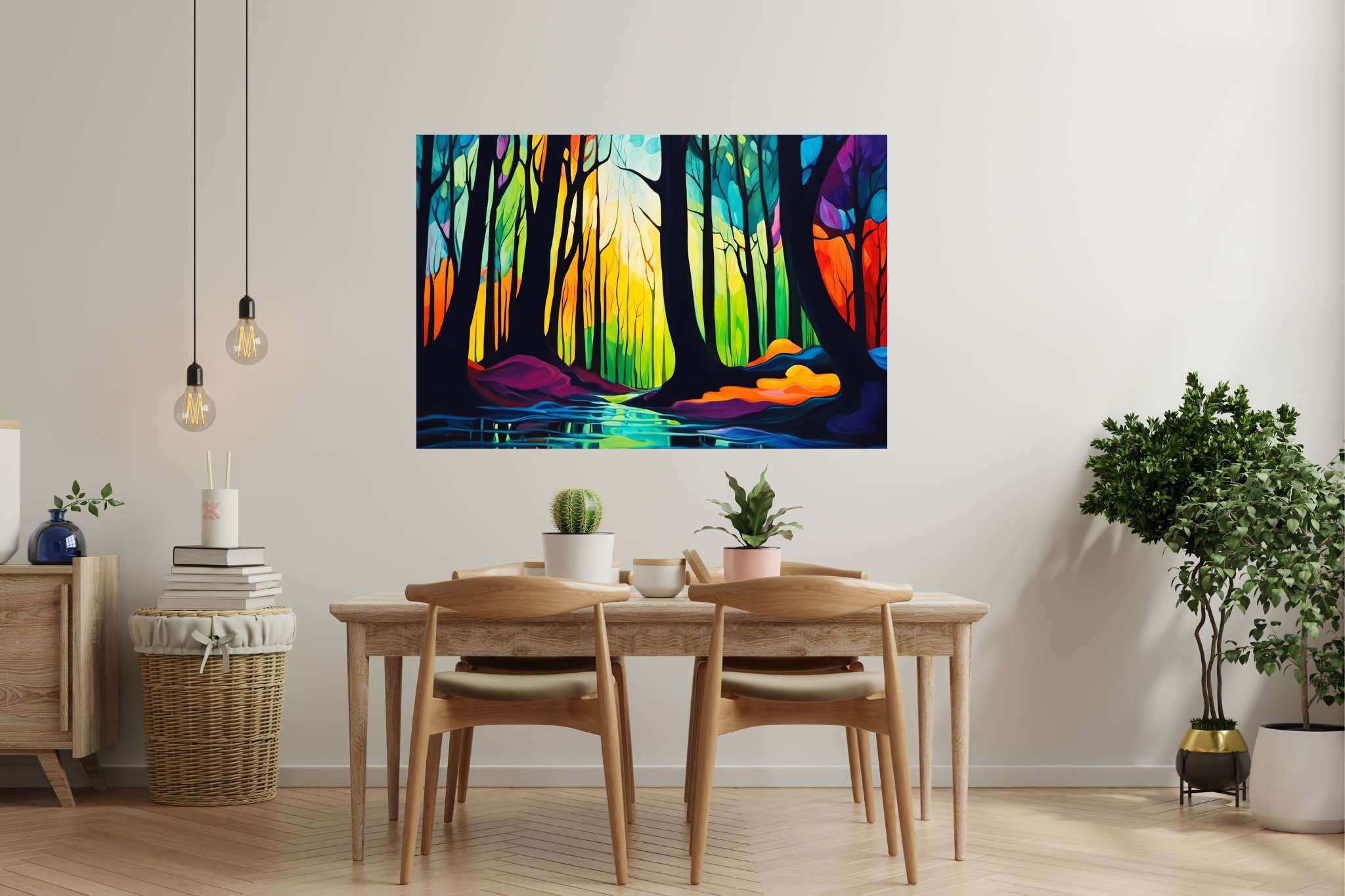 Forest whispers sonata: Nature art with nature art, in a room with urban design, wall hangings, and trendy home accents. The art can be printed on poster, framed poster, canvas, metal, acrylic or wood, exclusively at WallArtZen. Find this exact print at https://wallartzen.com/waz155