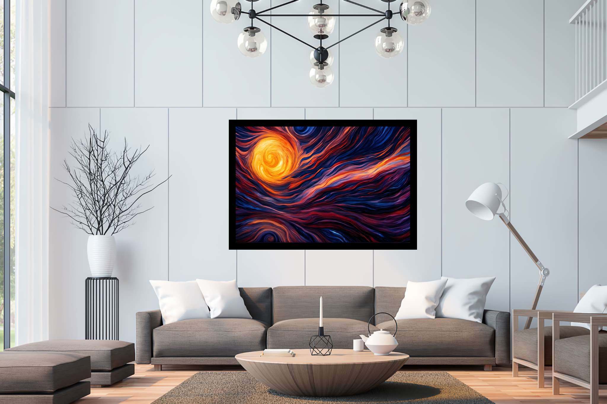 Daybreak enchantment tapestry: Sunset art with ethereal art, in a room with chic decor, wall art, and stylish accessories. The art can be printed on poster, framed poster, canvas, metal, acrylic or wood, exclusively at WallArtZen. Find this exact print at https://wallartzen.com/waz158