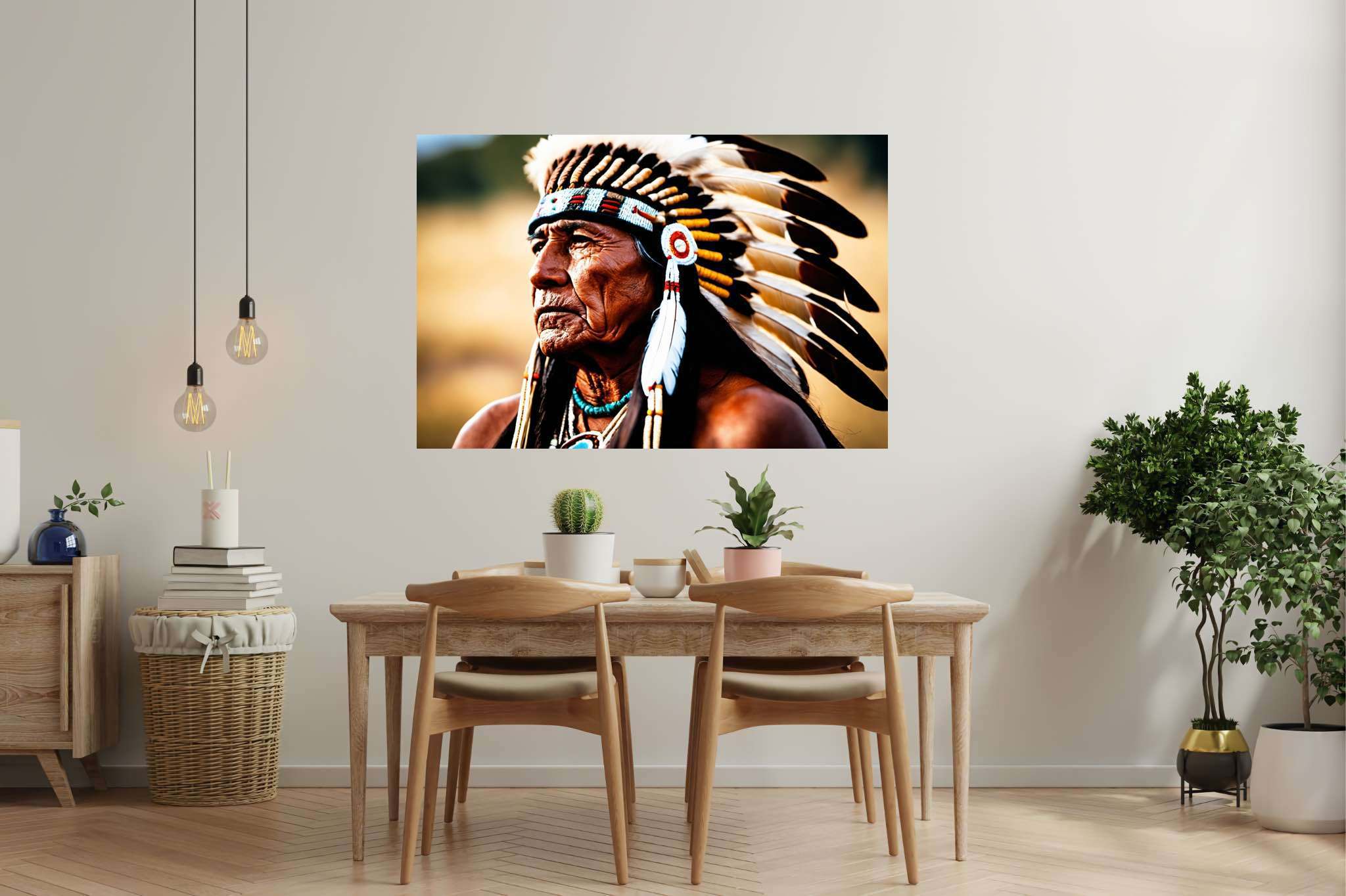 Eagle eye reverie: Native american art with tribal art, in a room with artistic style, mural artworks, and decorative pieces. The art can be printed on poster, framed poster, canvas, metal, acrylic or wood, exclusively at WallArtZen. Find this exact print at https://wallartzen.com/waz163