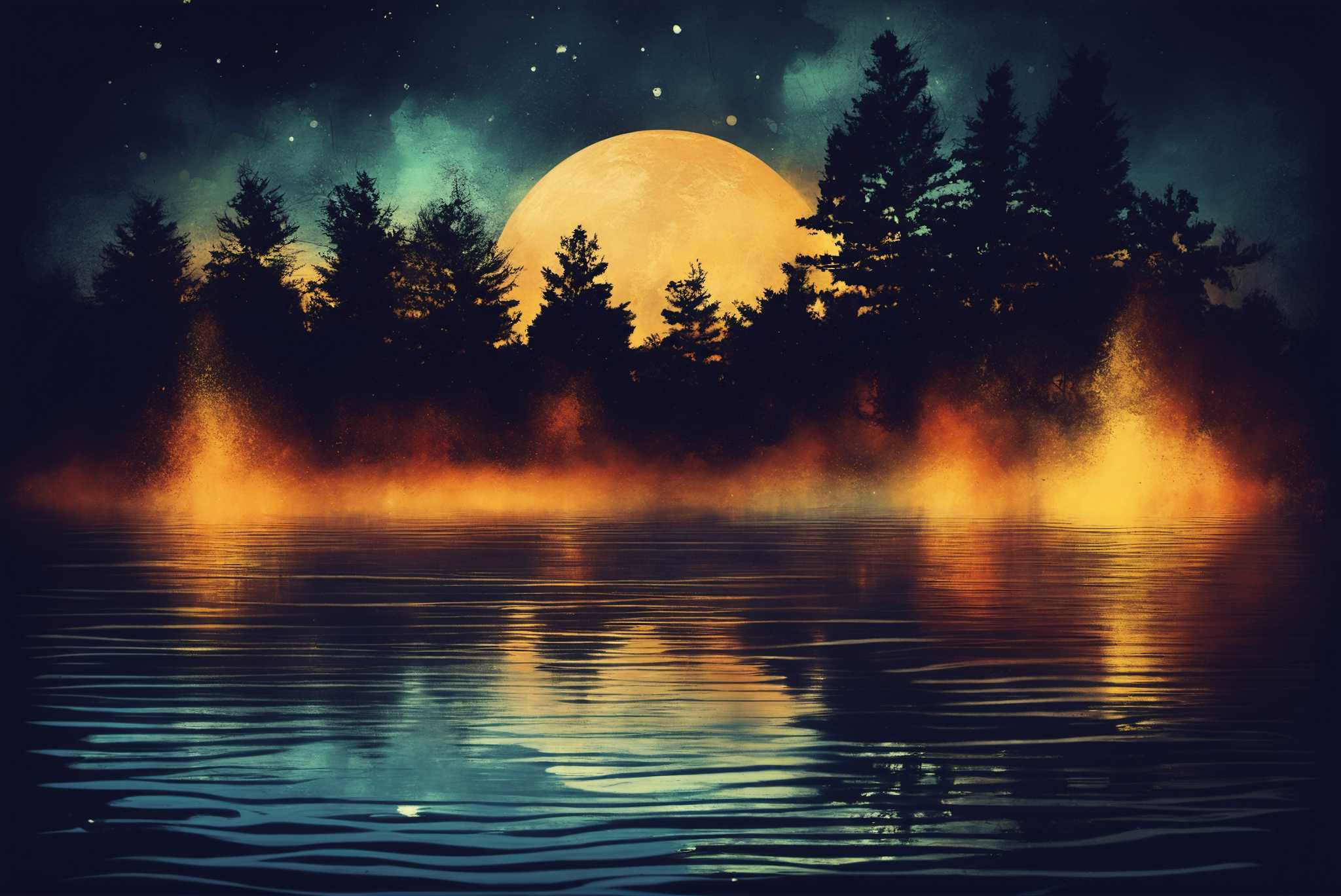 Lunar serenade serenity: Night scene art with urban nightscapes, in a room with innovative layout, gallery-quality artwork, and decorative pieces. The art can be printed on poster, framed poster, canvas, metal, acrylic or wood, exclusively at WallArtZen. Find this exact print at https://wallartzen.com/waz165