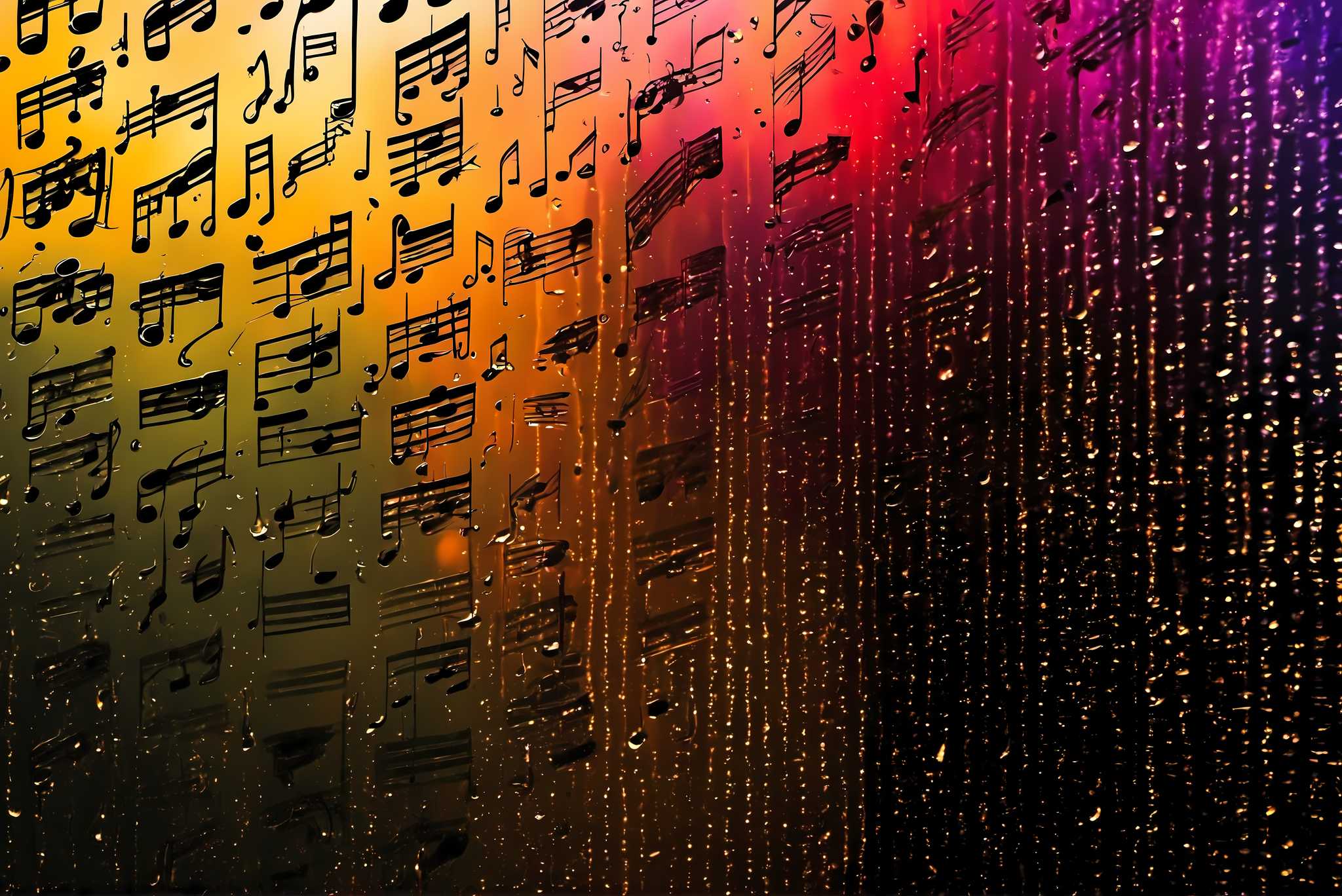 Melody in chromatic cascade: Colorful music notes art with colorful music notes illustrations, in a room with elegant layout, framed art, and luxe decor. The art can be printed on poster, framed poster, canvas, metal, acrylic or wood, exclusively at WallArtZen. Find this exact print at https://wallartzen.com/waz174