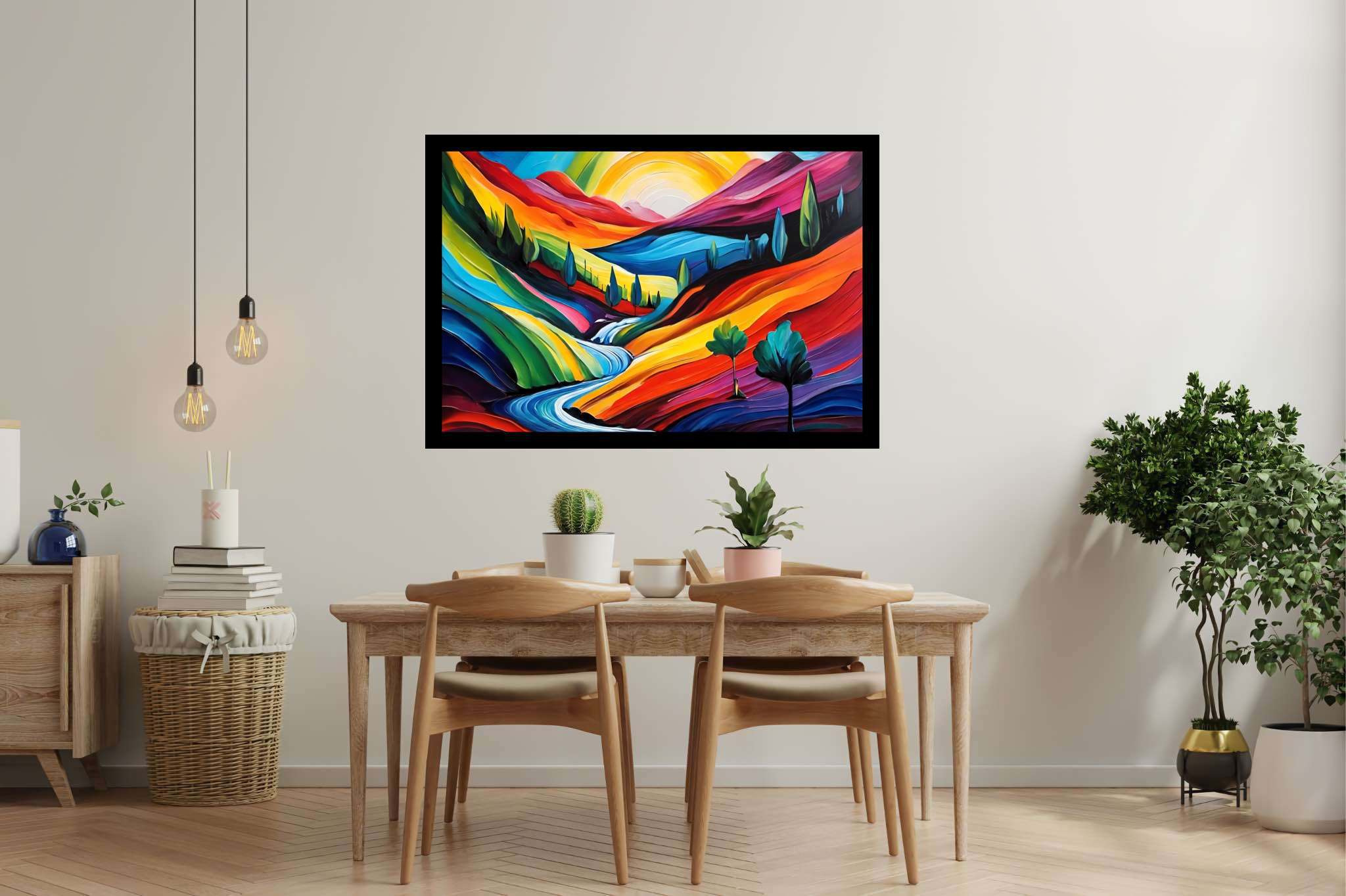 Sunset serenade on canvas: Landscape art with outdoor landscapes, in a room with great design, fine art prints, and artisan decor. The art can be printed on poster, framed poster, canvas, metal, acrylic or wood, exclusively at WallArtZen. Find this exact print at https://wallartzen.com/waz179