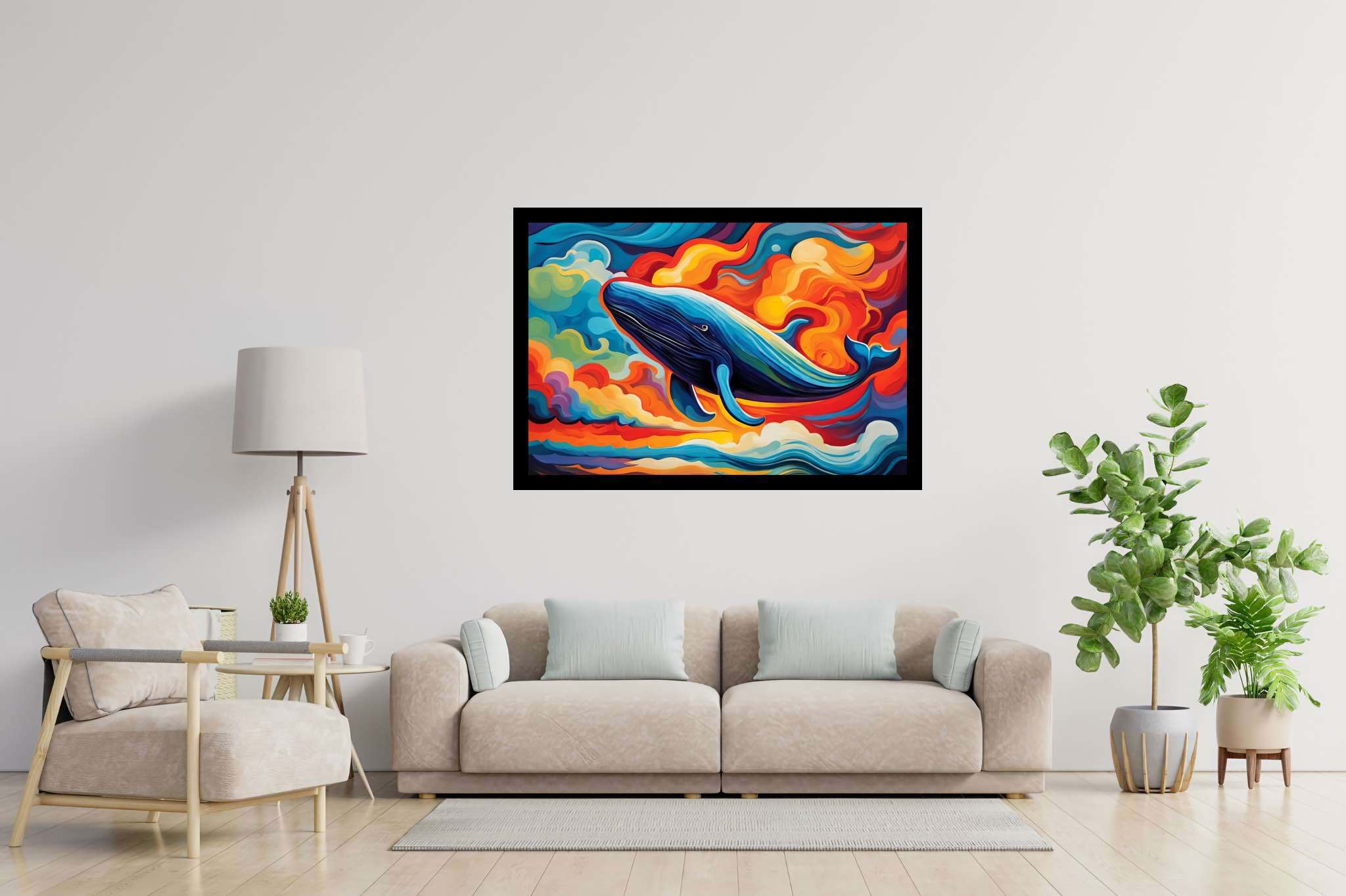 Abyssal reverie: Vibrant ocean art with vibrant ocean art, in a room with chic decor, bespoke art designs, and stylish accessories. The art can be printed on poster, framed poster, canvas, metal, acrylic or wood, exclusively at WallArtZen. Find this exact print at https://wallartzen.com/waz186