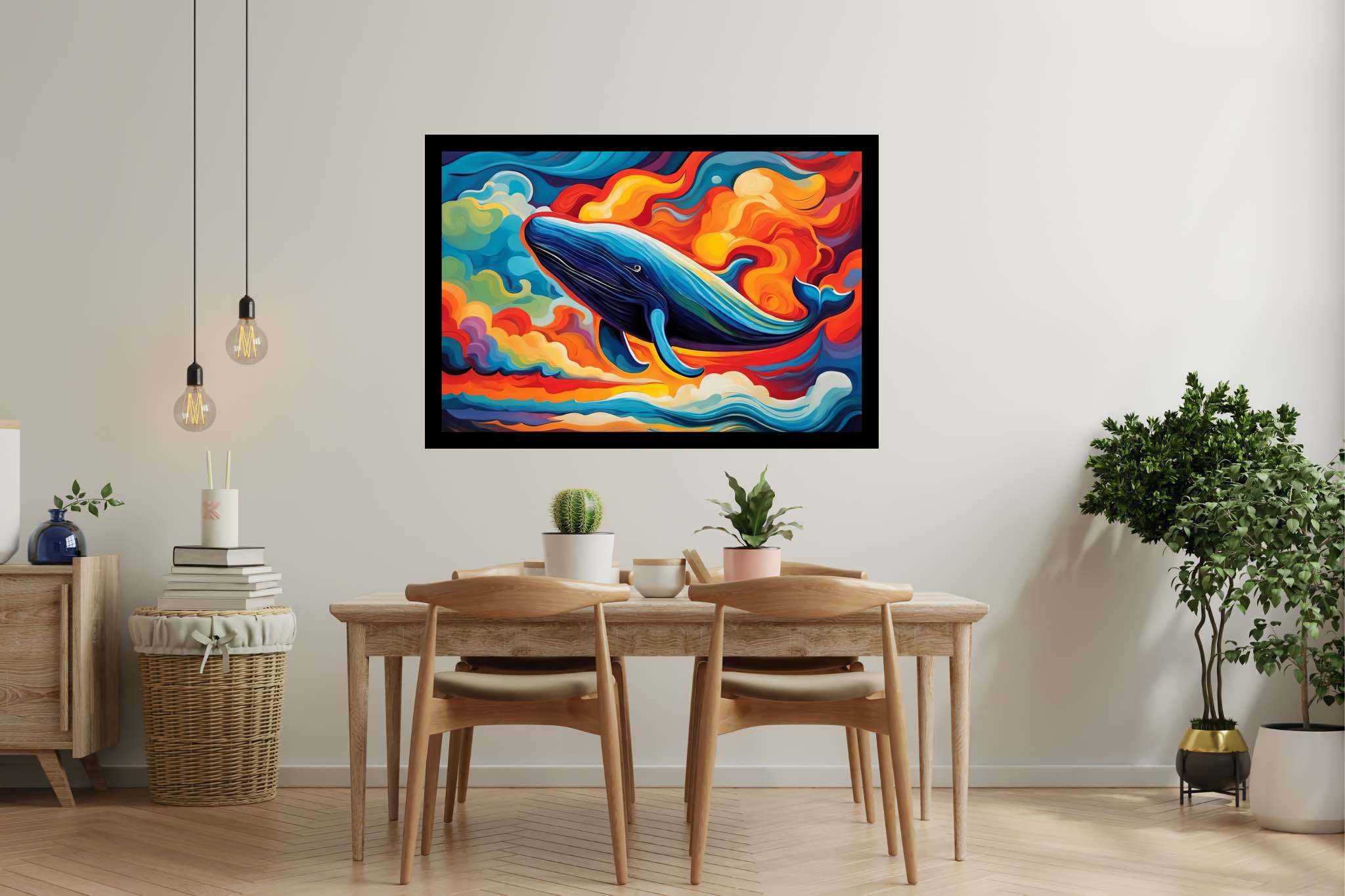 Abyssal reverie: Vibrant ocean art with vibrant ocean art, in a room with elegant layout, wall hangings, and luxe decor. The art can be printed on poster, framed poster, canvas, metal, acrylic or wood, exclusively at WallArtZen. Find this exact print at https://wallartzen.com/waz186
