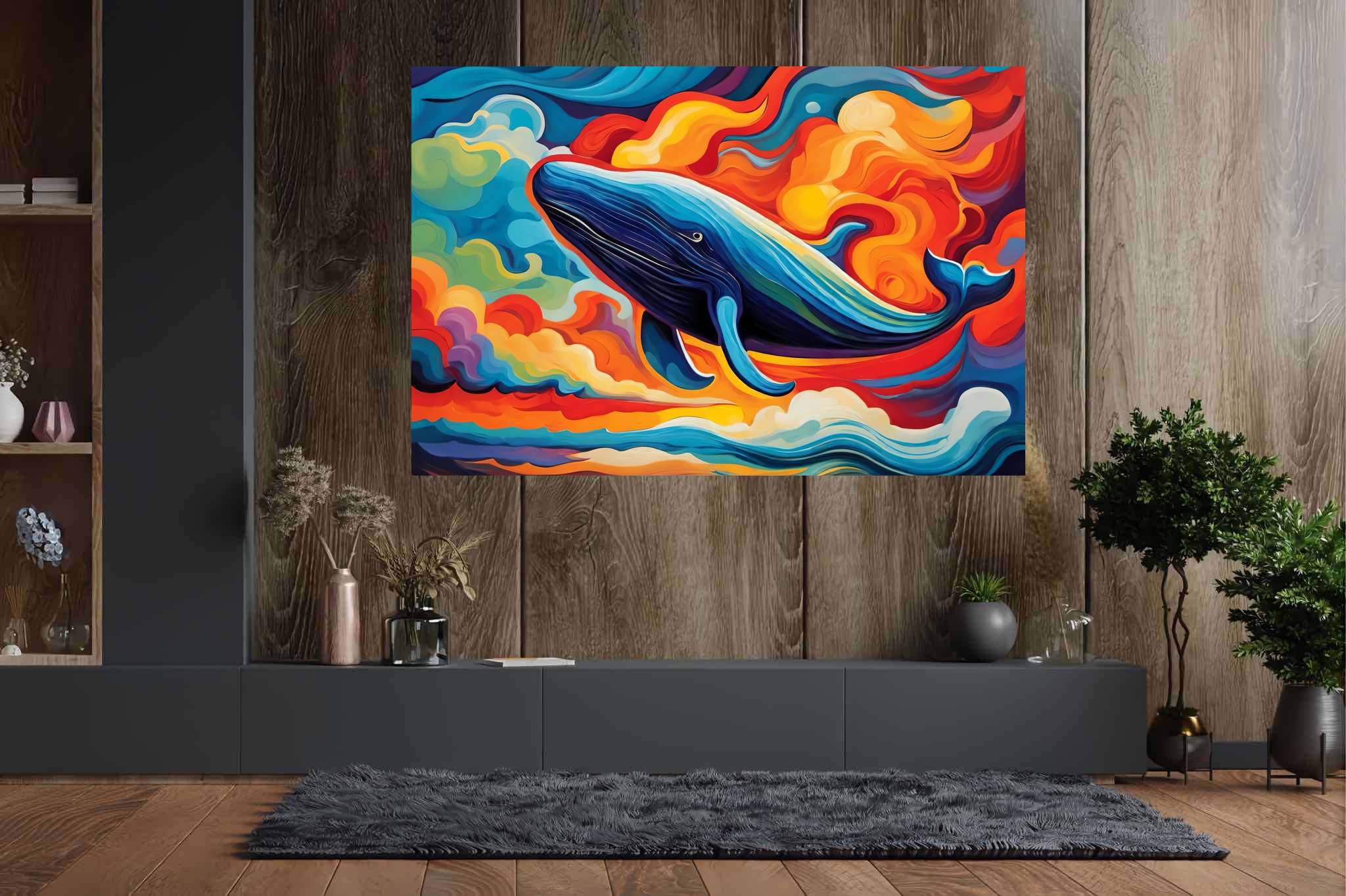 Abyssal reverie: Vibrant ocean art with oceanic abstract art, in a room with artistic style, bespoke art designs, and home styling items. The art can be printed on poster, framed poster, canvas, metal, acrylic or wood, exclusively at WallArtZen. Find this exact print at https://wallartzen.com/waz186