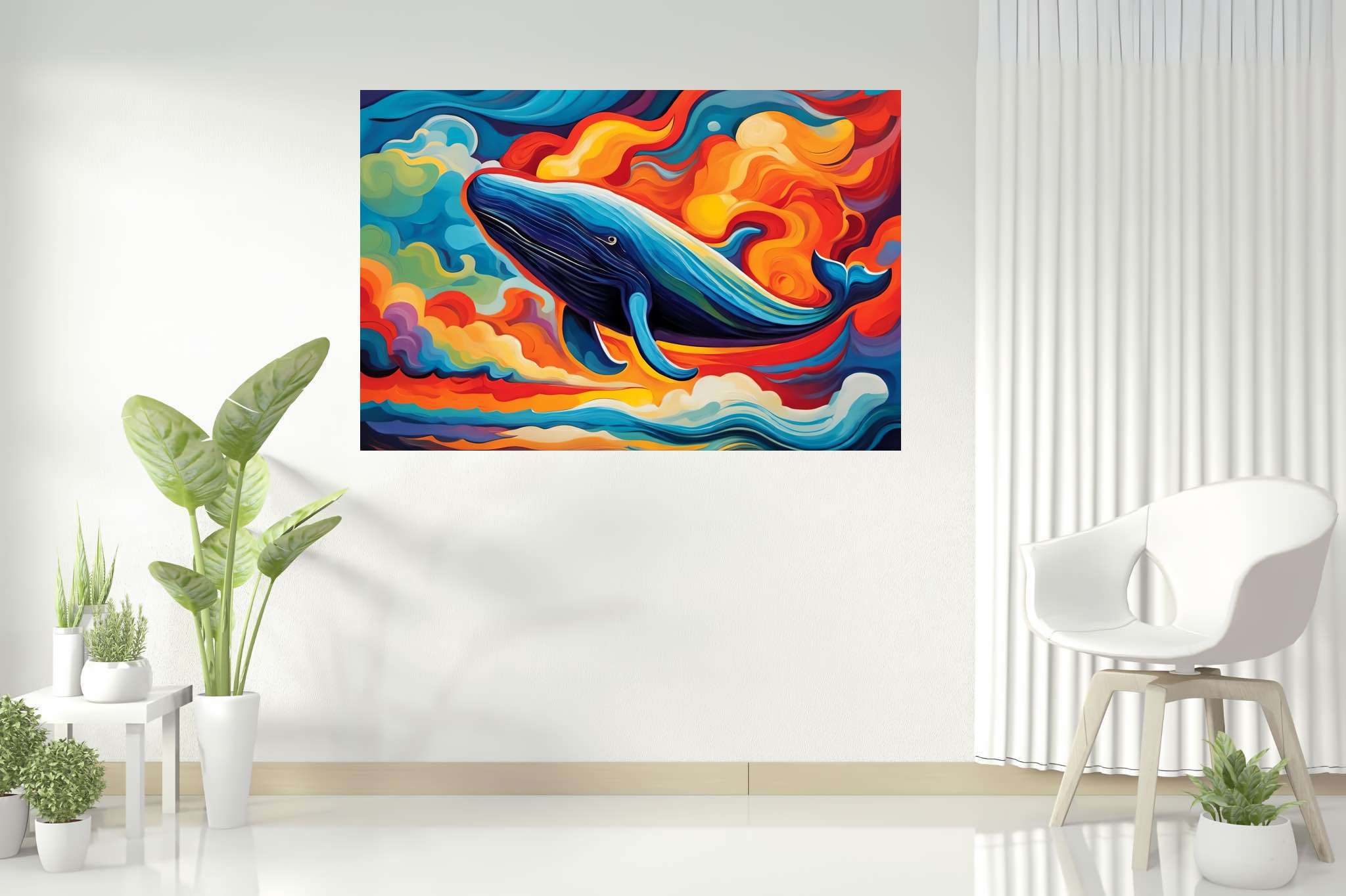Abyssal reverie: Vibrant ocean art with vibrant underwater scenes, in a room with innovative layout, digital art pieces, and decorative pieces. The art can be printed on poster, framed poster, canvas, metal, acrylic or wood, exclusively at WallArtZen. Find this exact print at https://wallartzen.com/waz186