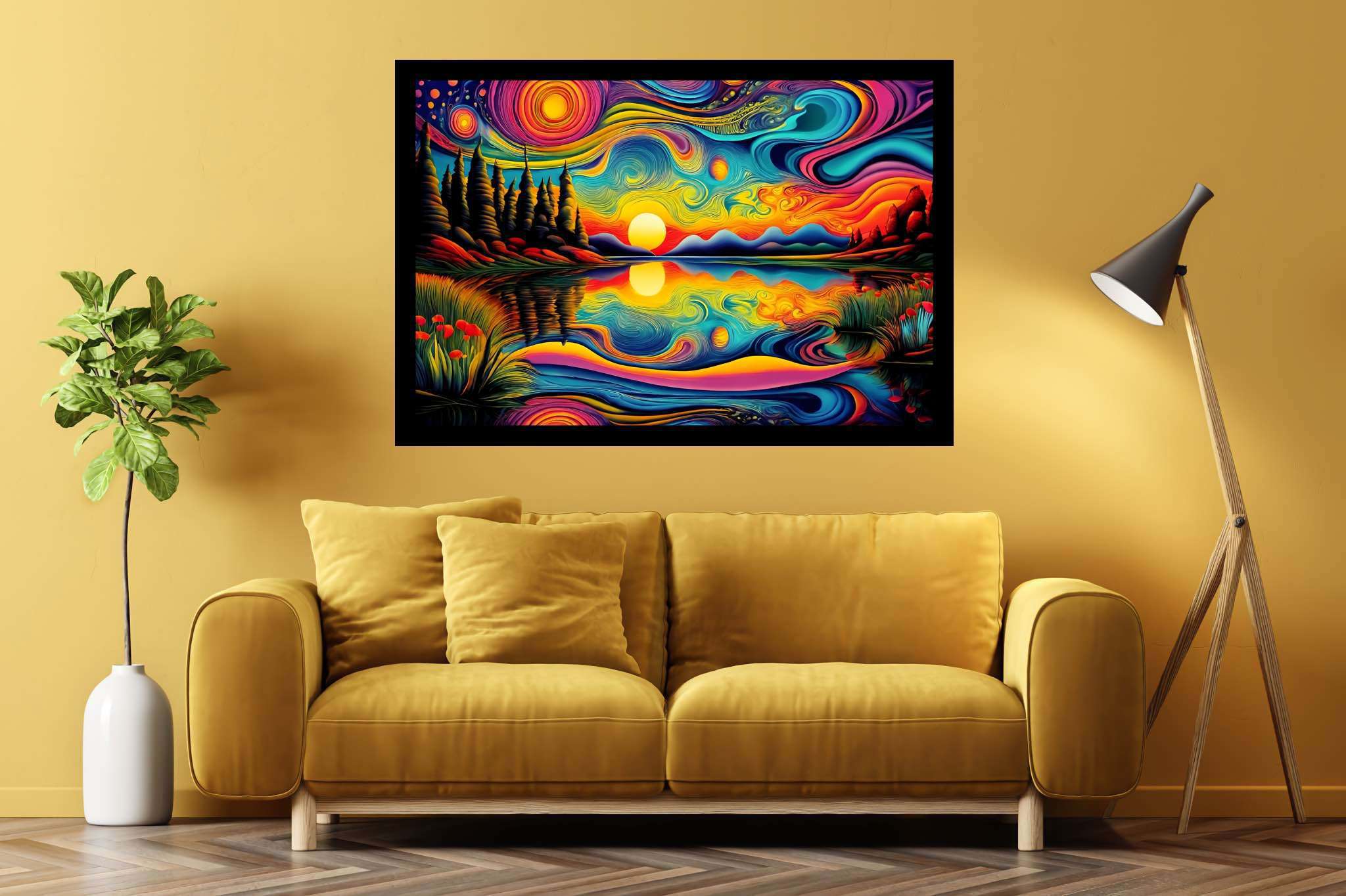 Crimson ballet at dusk: Sunset art with art inspiration, in a room with minimalist approach, photographic wall art, and artisan decor. The art can be printed on poster, framed poster, canvas, metal, acrylic or wood, exclusively at WallArtZen. Find this exact print at https://wallartzen.com/waz18