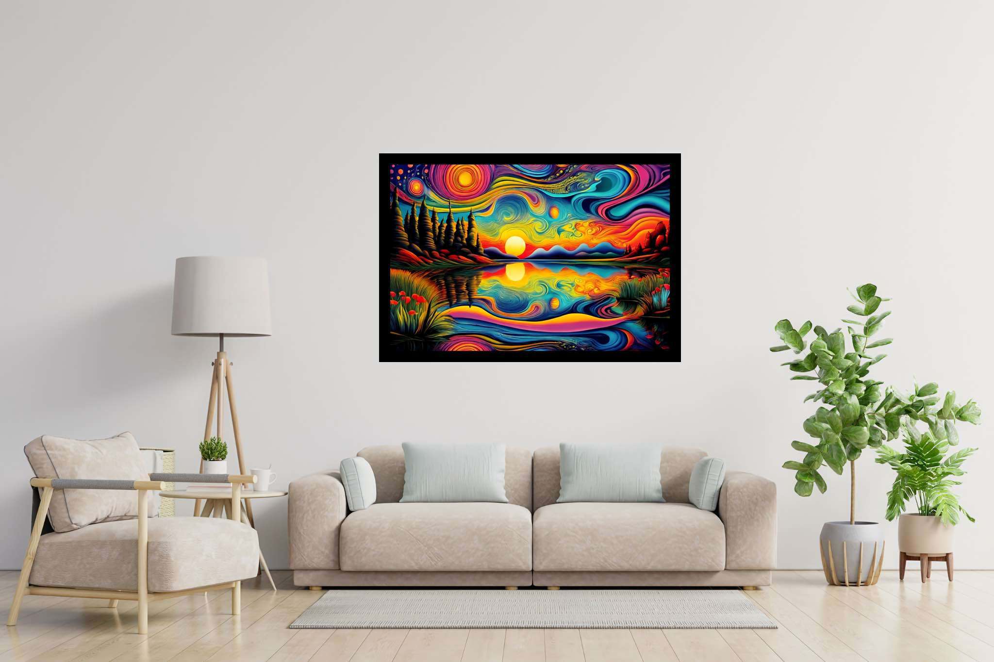 Crimson ballet at dusk: Sunset art with art inspiration, in a room with chic decor, abstract paintings, and luxe decor. The art can be printed on poster, framed poster, canvas, metal, acrylic or wood, exclusively at WallArtZen. Find this exact print at https://wallartzen.com/waz18