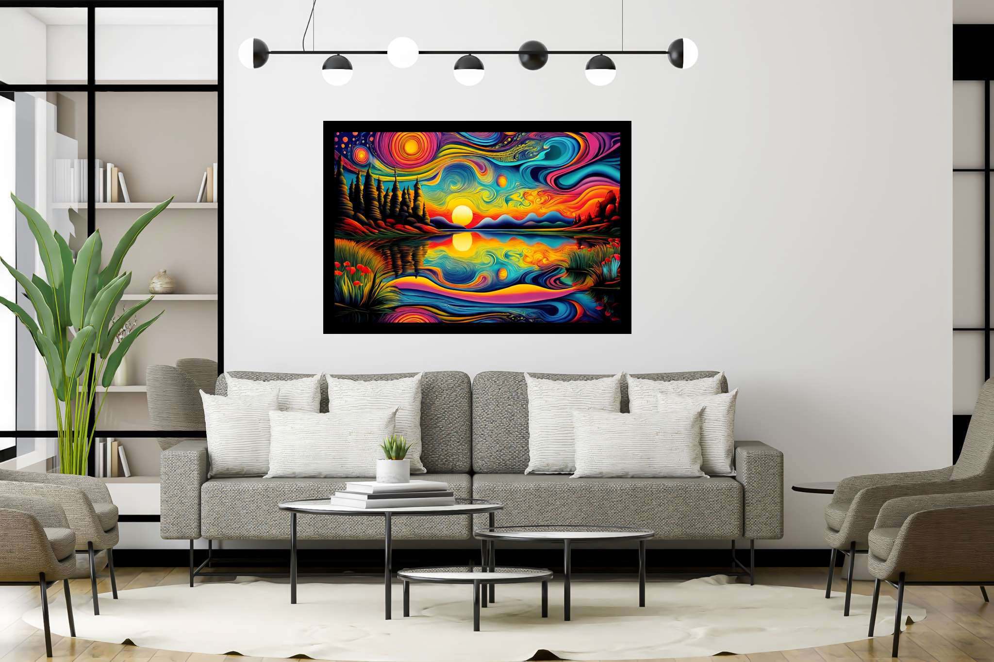 Crimson ballet at dusk: Sunset art with art inspiration, in a room with innovative layout, photographic wall art, and home styling items. The art can be printed on poster, framed poster, canvas, metal, acrylic or wood, exclusively at WallArtZen. Find this exact print at https://wallartzen.com/waz18