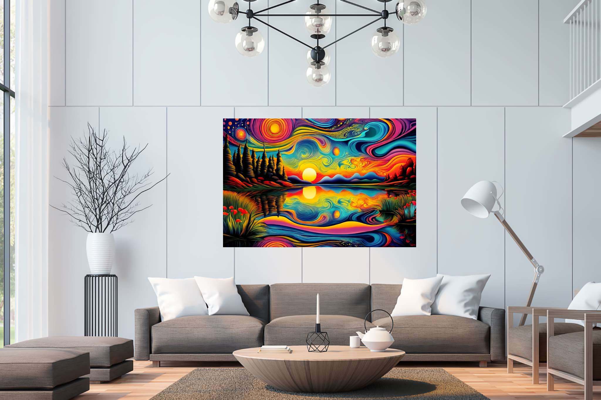Crimson ballet at dusk: Sunset art with sunset art, in a room with artistic style, digital art pieces, and trendy home accents. The art can be printed on poster, framed poster, canvas, metal, acrylic or wood, exclusively at WallArtZen. Find this exact print at https://wallartzen.com/waz18