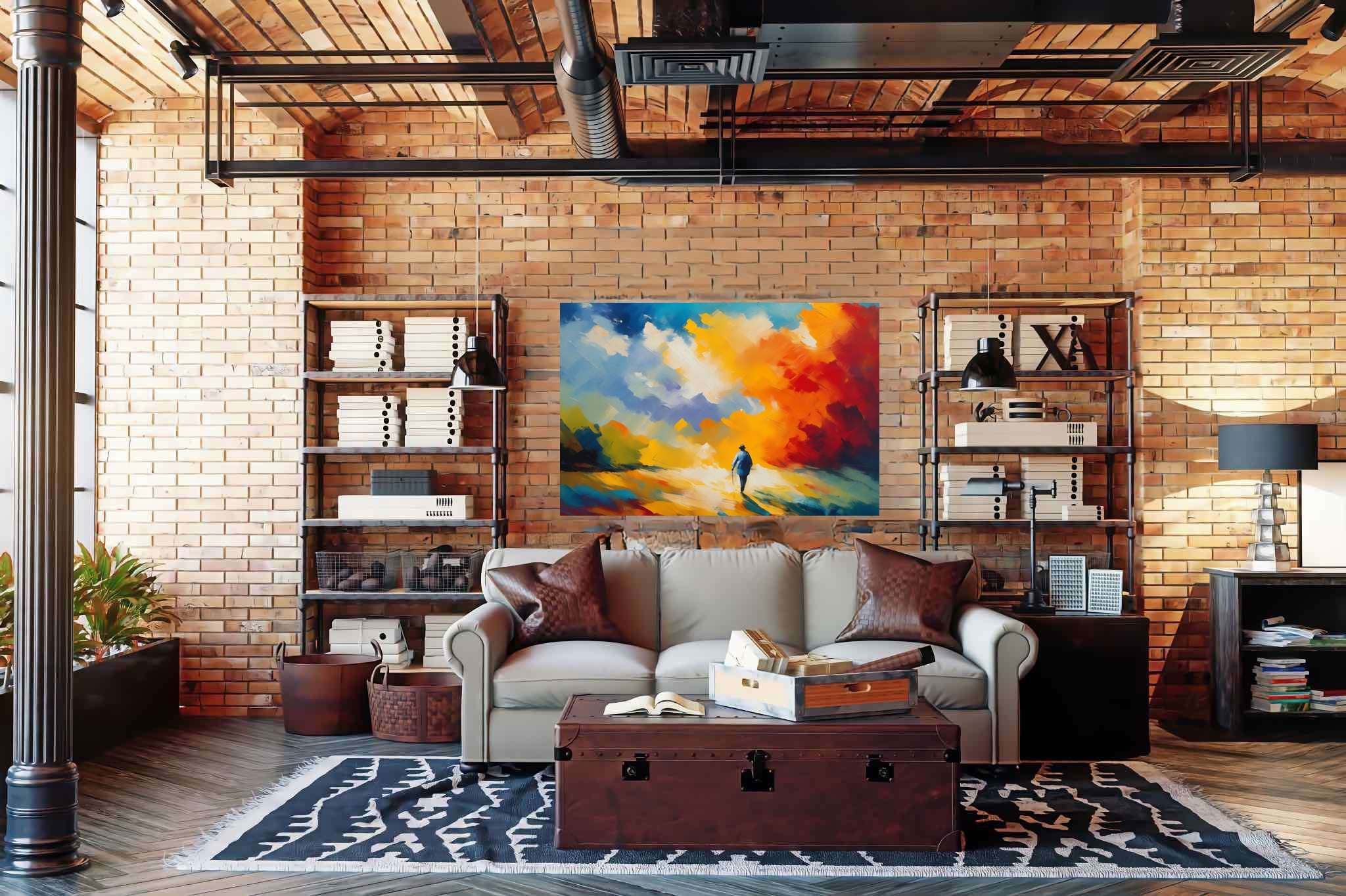 Dreamscape cantata: Surreal art with subconscious, in a room with chic decor, mural artworks, and interior decorations. The art can be printed on poster, framed poster, canvas, metal, acrylic or wood, exclusively at WallArtZen. Find this exact print at https://wallartzen.com/waz201