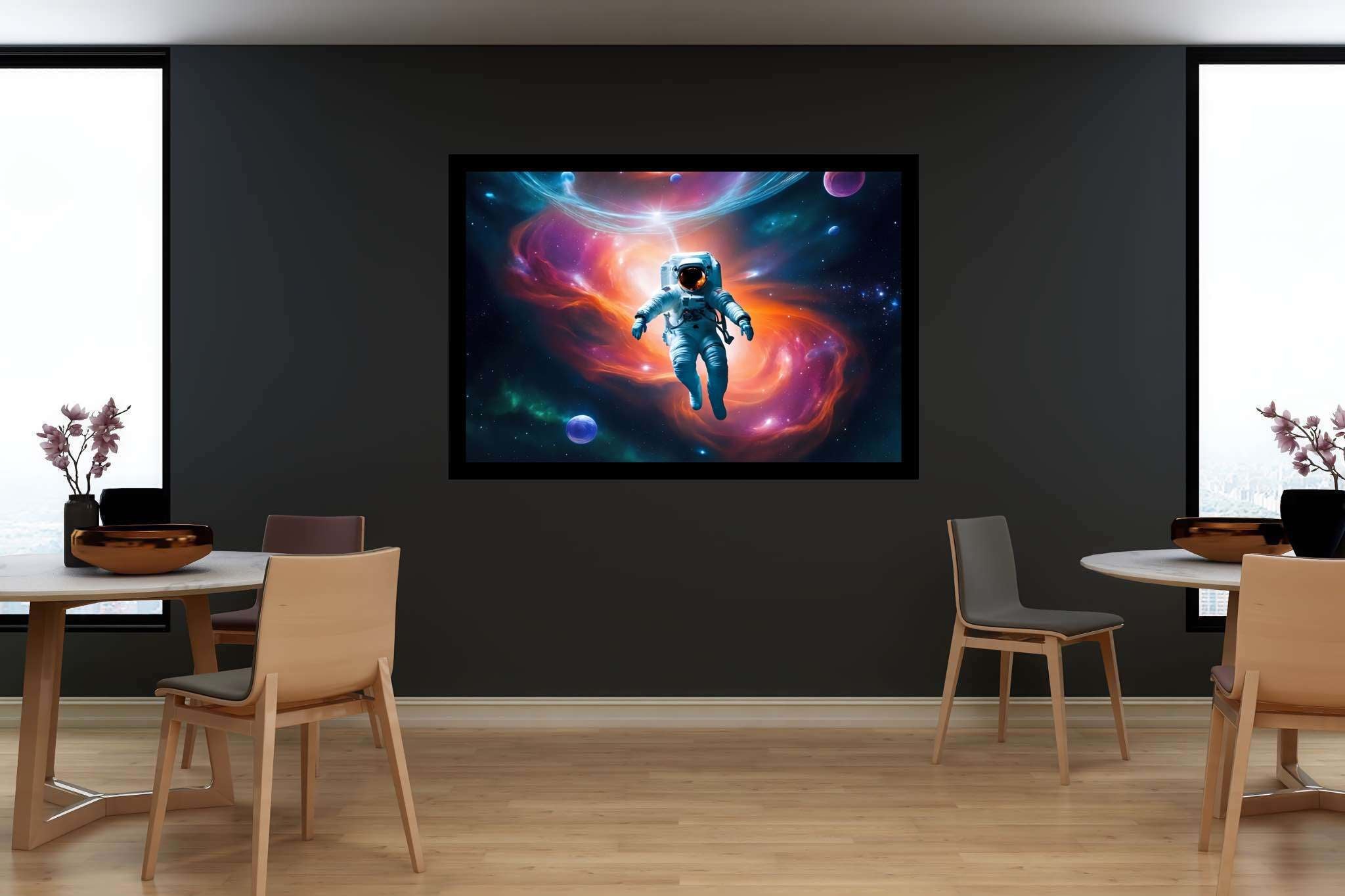 Cosmic caravan serenade: Celestial art with celestial beauty, in a room with great design, photographic wall art, and decorative pieces. The art can be printed on poster, framed poster, canvas, metal, acrylic or wood, exclusively at WallArtZen. Find this exact print at https://wallartzen.com/waz205