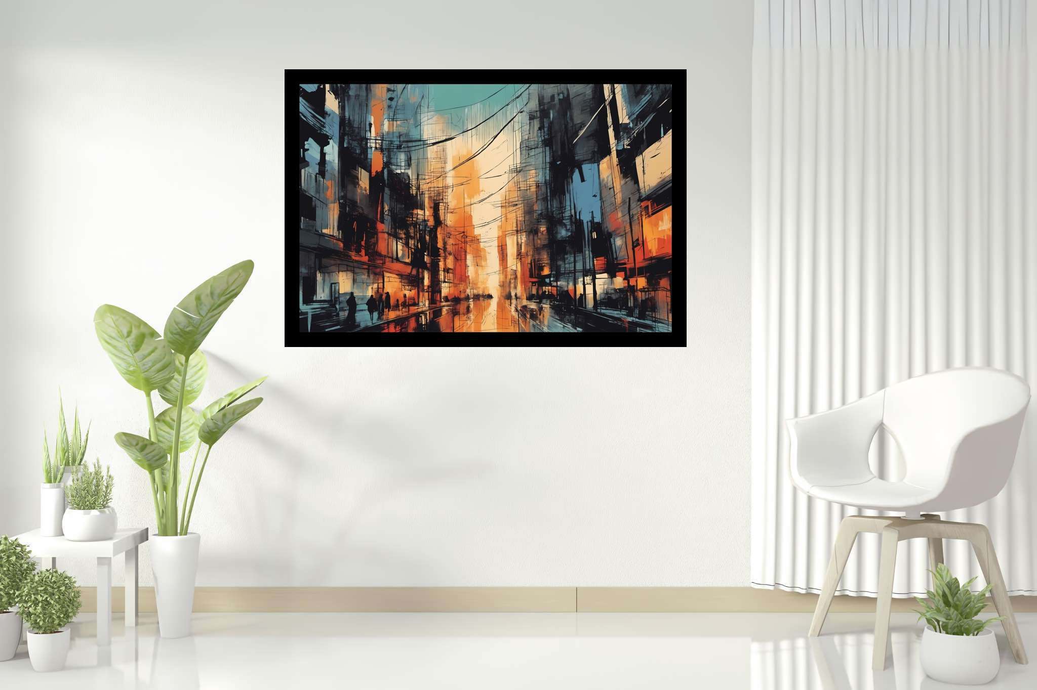 Chroma nocturne dreamscape: Surreal cityscape art with fantastical city art, in a room with classic elegance, digital art pieces, and luxe decor. The art can be printed on poster, framed poster, canvas, metal, acrylic or wood, exclusively at WallArtZen. Find this exact print at https://wallartzen.com/waz206