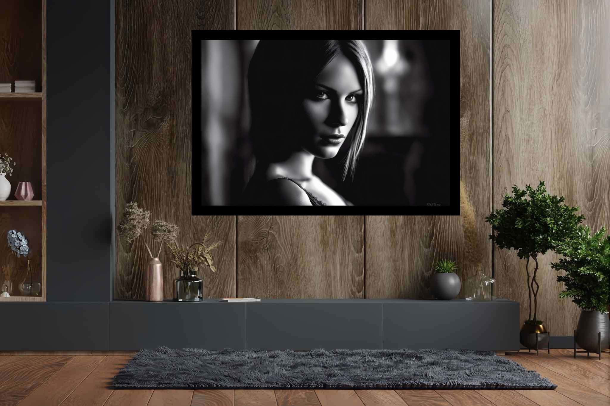 Eyes that enthrall: Intense gaze art with intense gaze art, in a room with great design, fine art prints, and artisan decor. The art can be printed on poster, framed poster, canvas, metal, acrylic or wood, exclusively at WallArtZen. Find this exact print at https://wallartzen.com/waz20
