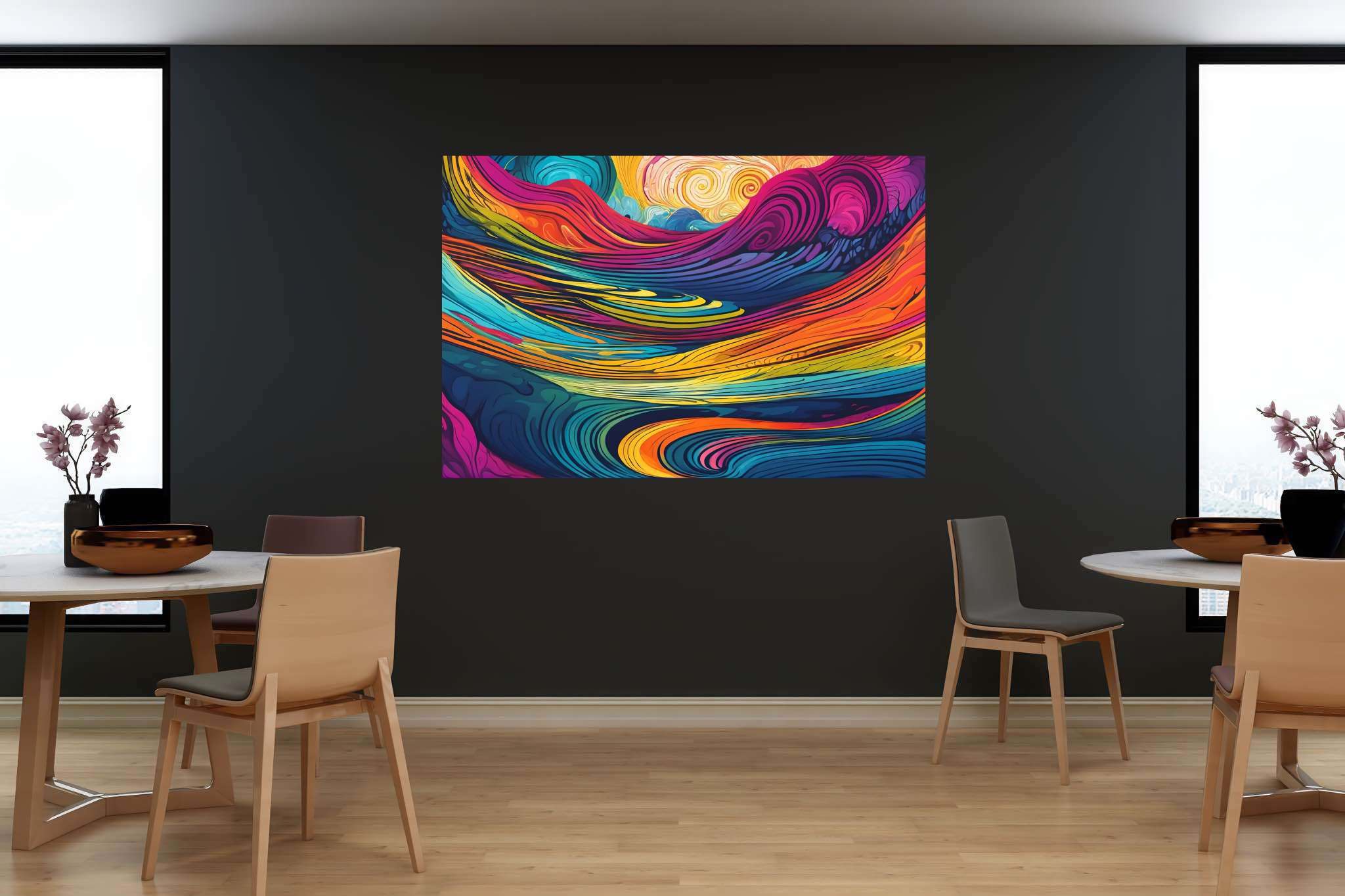 Crimson crown summit: Vibrant sunset art with vibrant sunset wall decor, in a room with great design, canvas prints, and home furnishings. The art can be printed on poster, framed poster, canvas, metal, acrylic or wood, exclusively at WallArtZen. Find this exact print at https://wallartzen.com/waz211