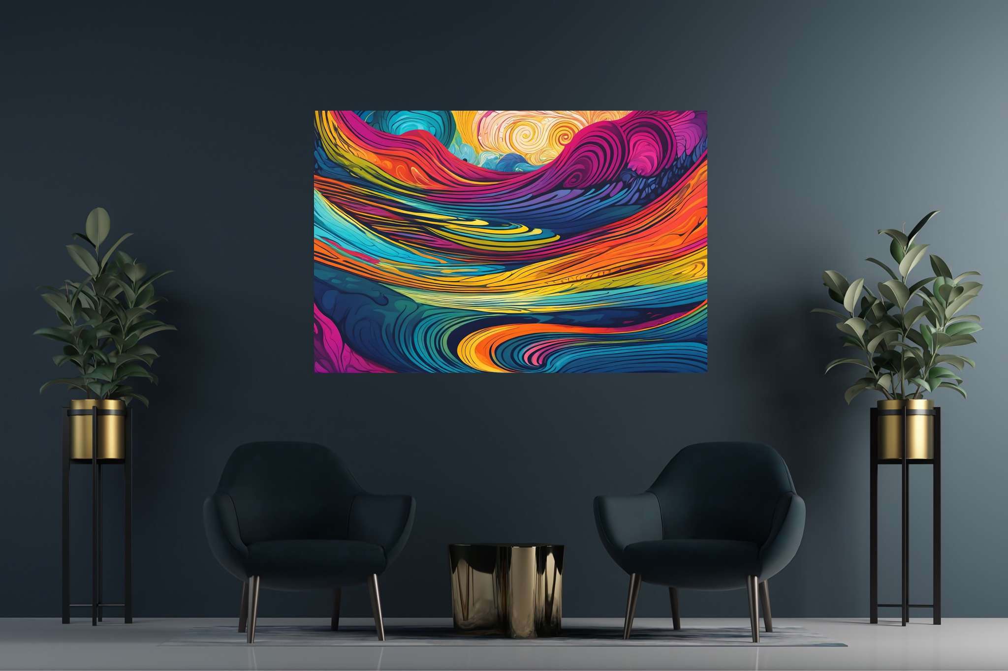 Crimson crown summit: Vibrant sunset art with vibrant sunset wall decor, in a room with innovative layout, wall hangings, and trendy home accents. The art can be printed on poster, framed poster, canvas, metal, acrylic or wood, exclusively at WallArtZen. Find this exact print at https://wallartzen.com/waz211