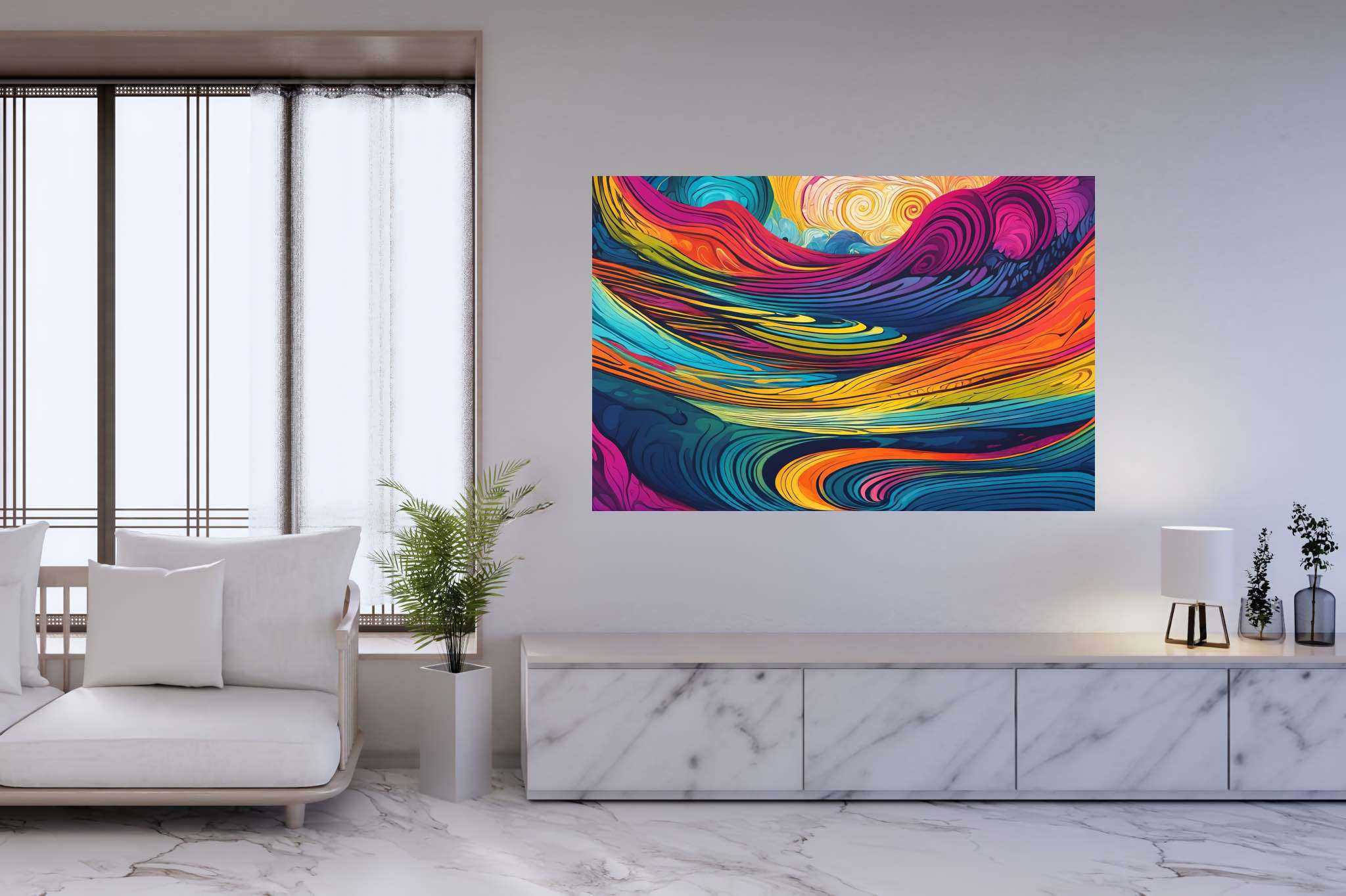 Crimson crown summit: Vibrant sunset art with vibrant sunset wall decor, in a room with classic elegance, digital art pieces, and stylish accessories. The art can be printed on poster, framed poster, canvas, metal, acrylic or wood, exclusively at WallArtZen. Find this exact print at https://wallartzen.com/waz211