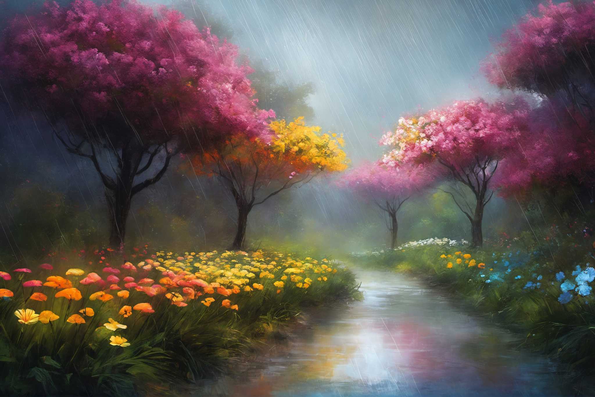 Murmurs of dawn stream: Nature art with botanical art, in a room with great design, wall art, and elegant home goods. The art can be printed on poster, framed poster, canvas, metal, acrylic or wood, exclusively at WallArtZen. Find this exact print at https://wallartzen.com/waz216