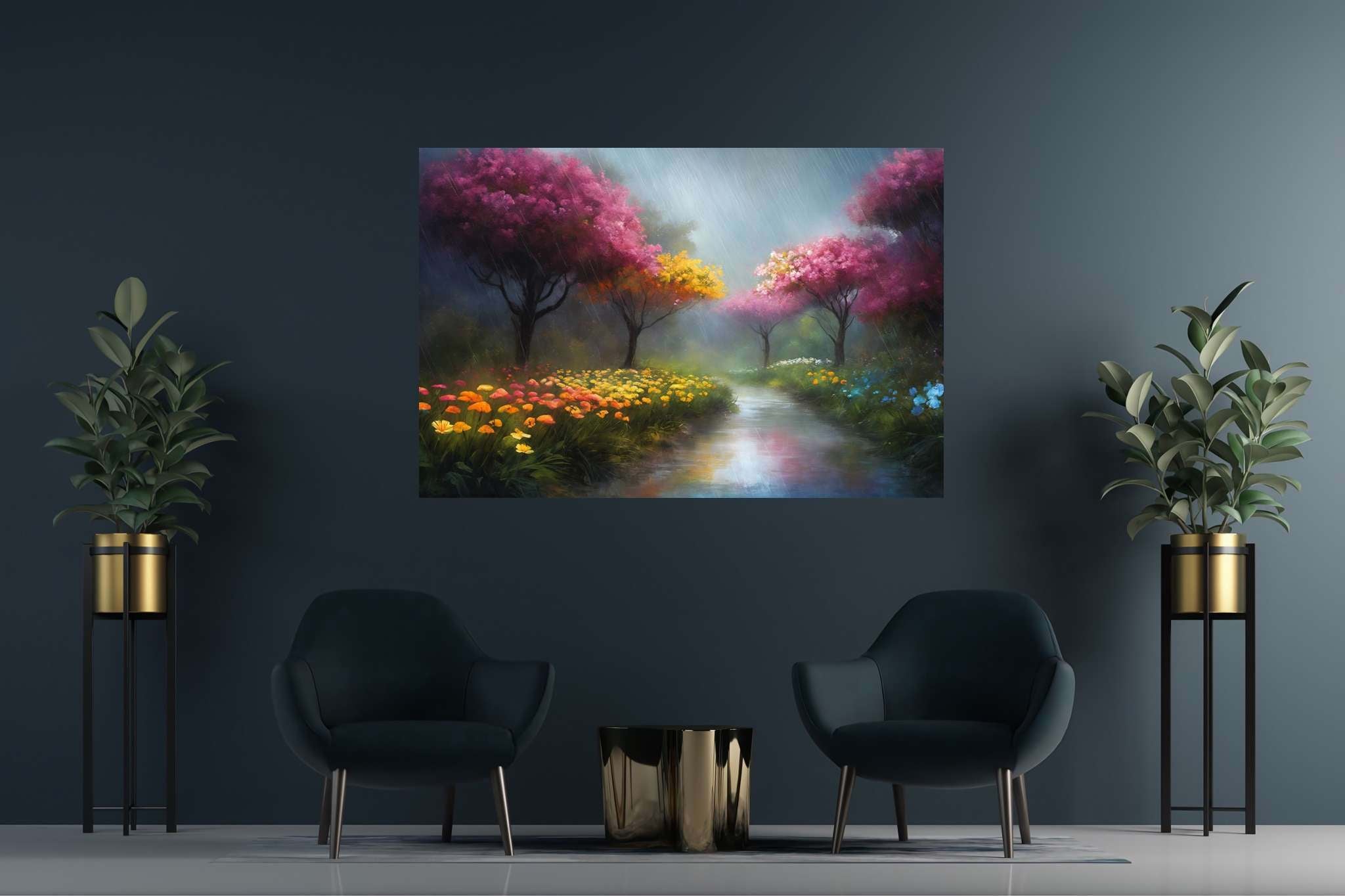 Murmurs of dawn stream: Nature art with environmental art, in a room with great design, photographic wall art, and home styling items. The art can be printed on poster, framed poster, canvas, metal, acrylic or wood, exclusively at WallArtZen. Find this exact print at https://wallartzen.com/waz216