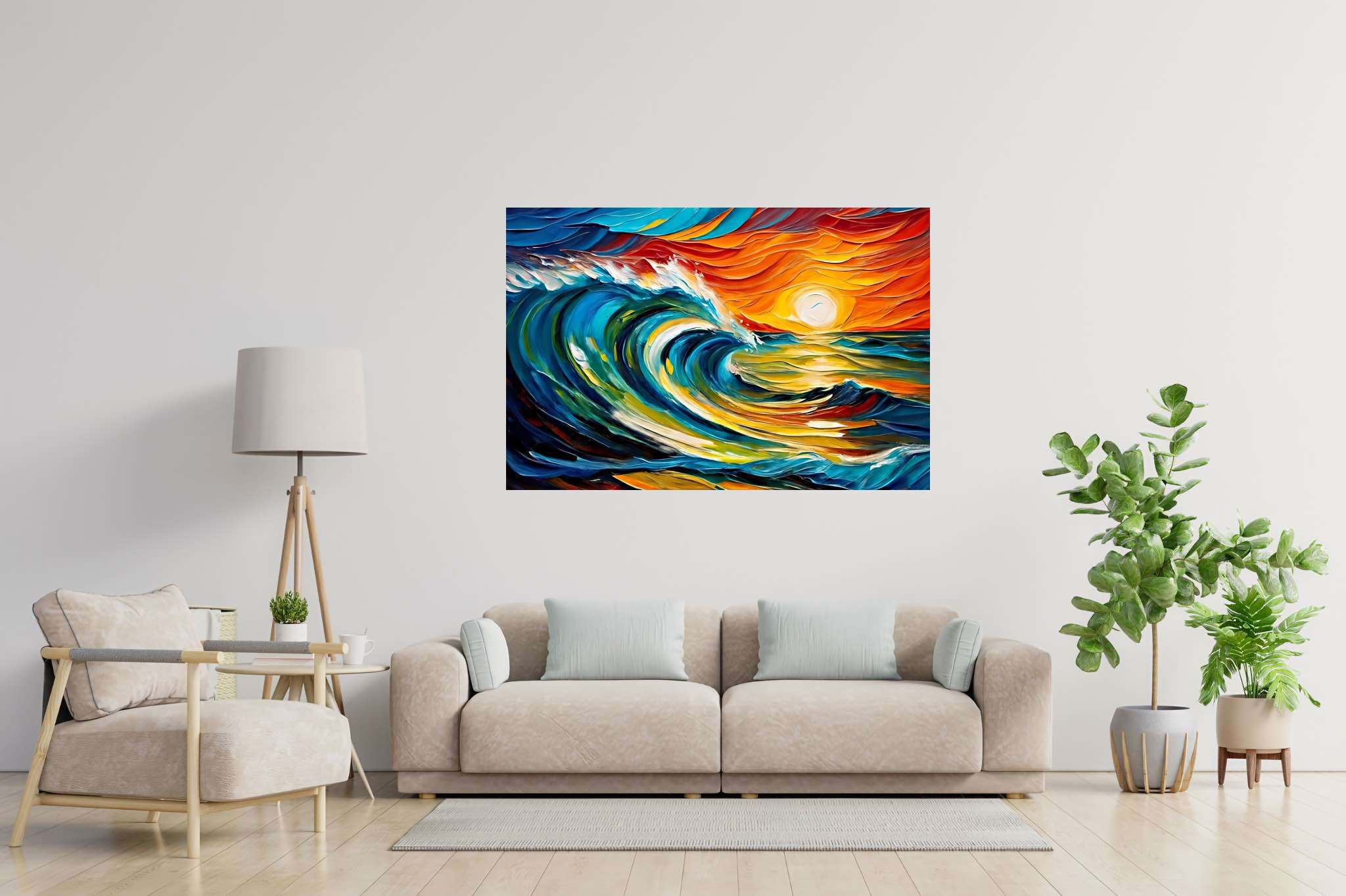Chromatic horizons endgame: Sunset art with sunset art, in a room with urban design, gallery-quality artwork, and trendy home accents. The art can be printed on poster, framed poster, canvas, metal, acrylic or wood, exclusively at WallArtZen. Find this exact print at https://wallartzen.com/waz217