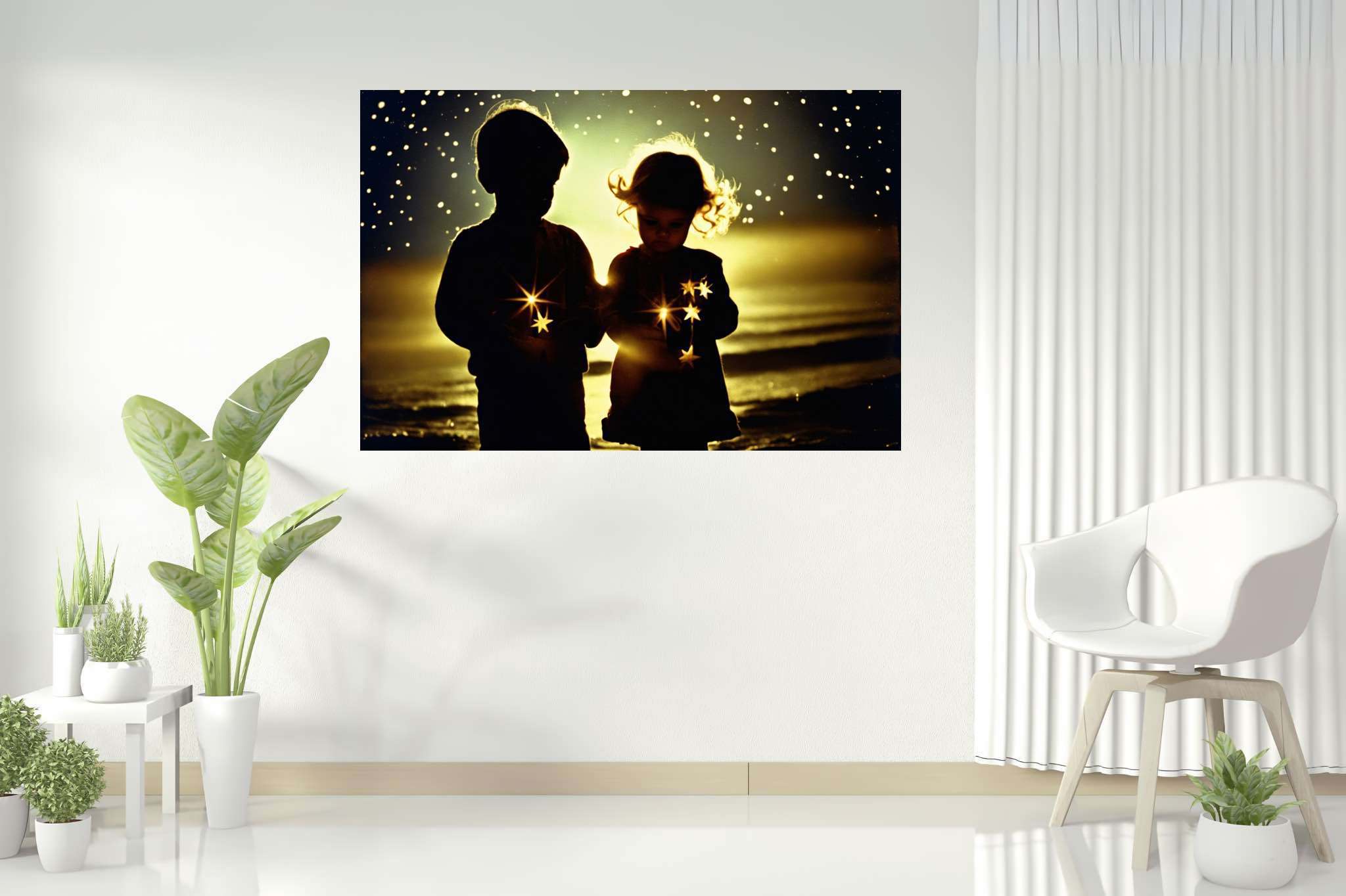 Galaxy playgrounds unfolding: Children art with kids artwork, in a room with artistic style, digital art pieces, and home styling items. The art can be printed on poster, framed poster, canvas, metal, acrylic or wood, exclusively at WallArtZen. Find this exact print at https://wallartzen.com/waz226