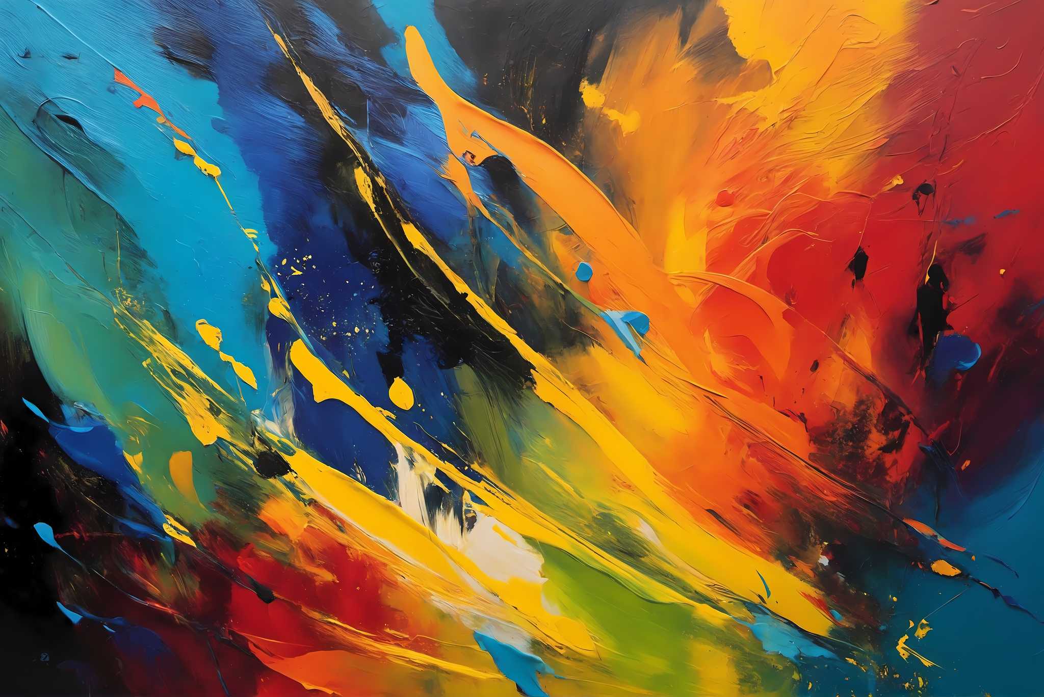 Chromatic rhapsody: Vibrant art with vibrant artistic creations, in a room with artistic style, mural artworks, and stylish accessories. The art can be printed on poster, framed poster, canvas, metal, acrylic or wood, exclusively at WallArtZen. Find this exact print at https://wallartzen.com/waz239